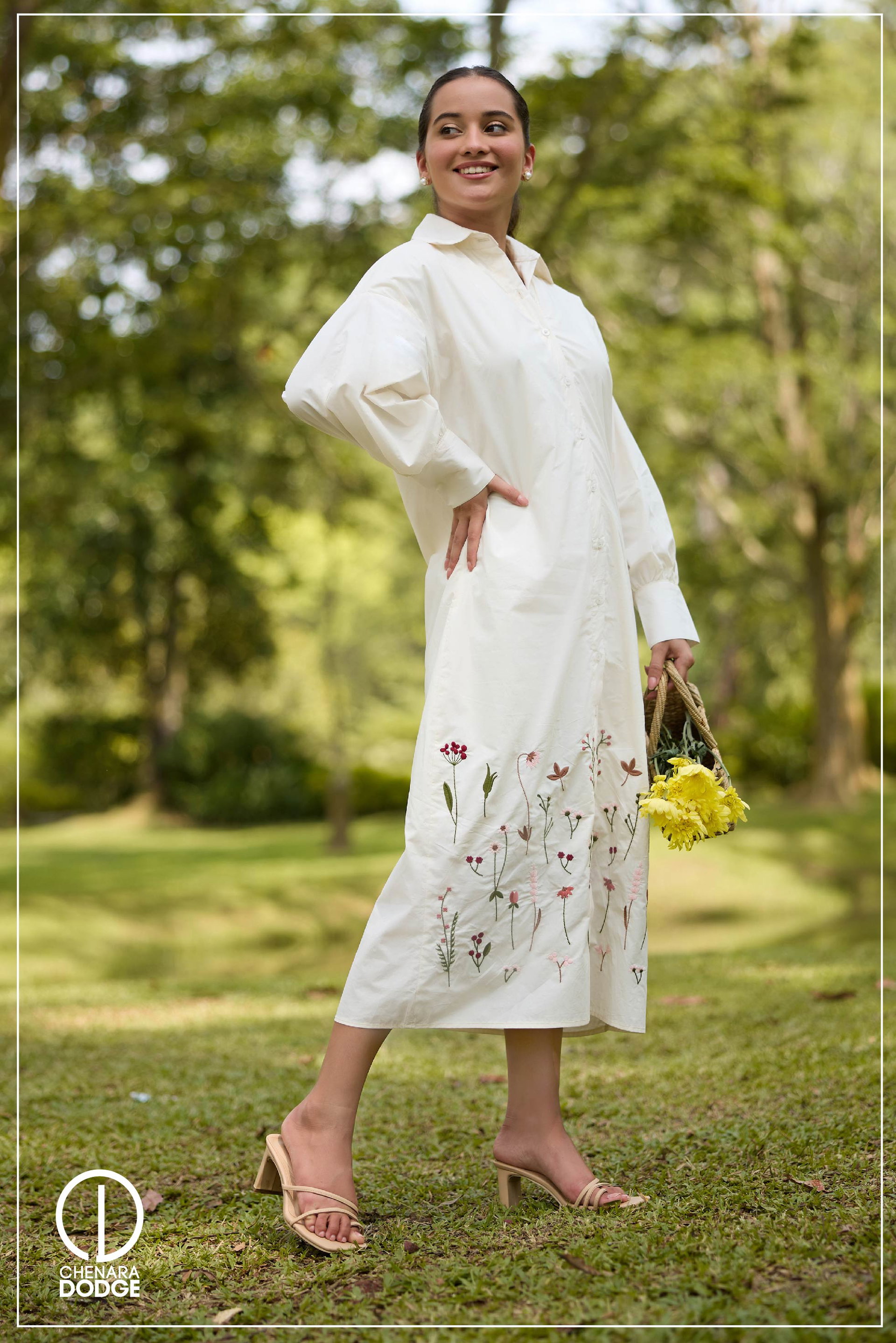 LILY EMBROIDERED SHIRT MIDI DRESS