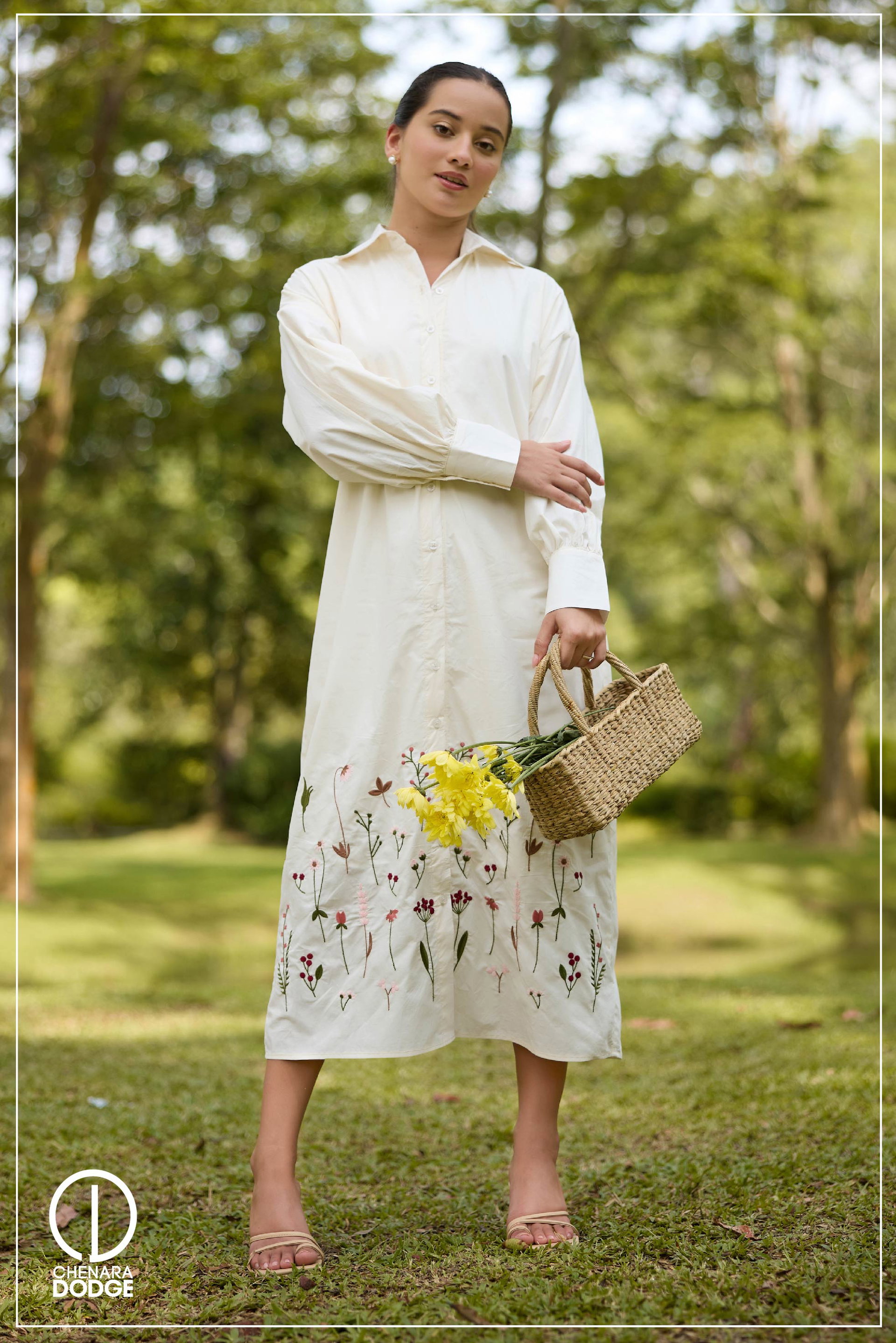 LILY EMBROIDERED SHIRT MIDI DRESS