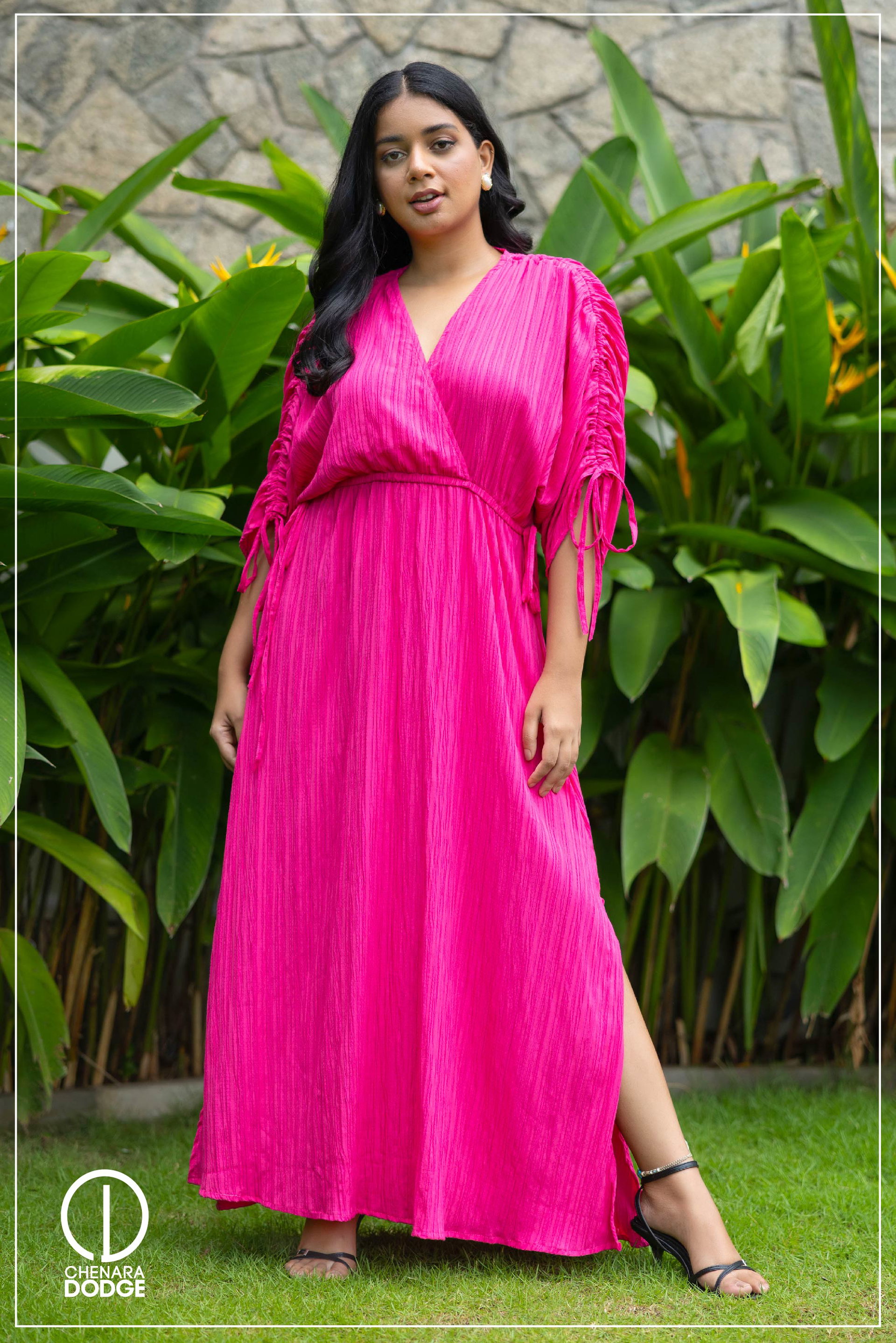 LIYA RUCHED SLEEVE MAXI DRESS
