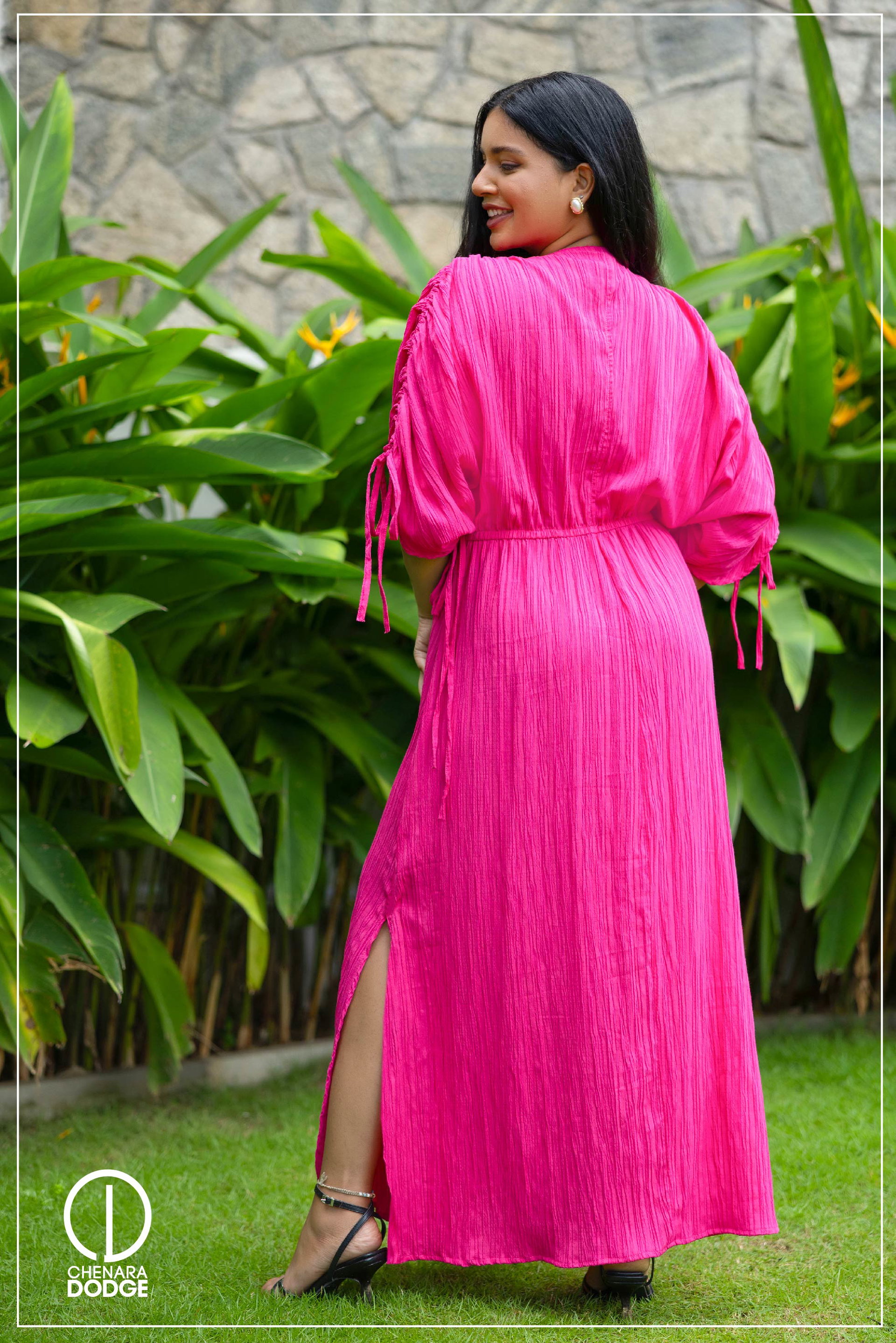 LIYA RUCHED SLEEVE MAXI DRESS