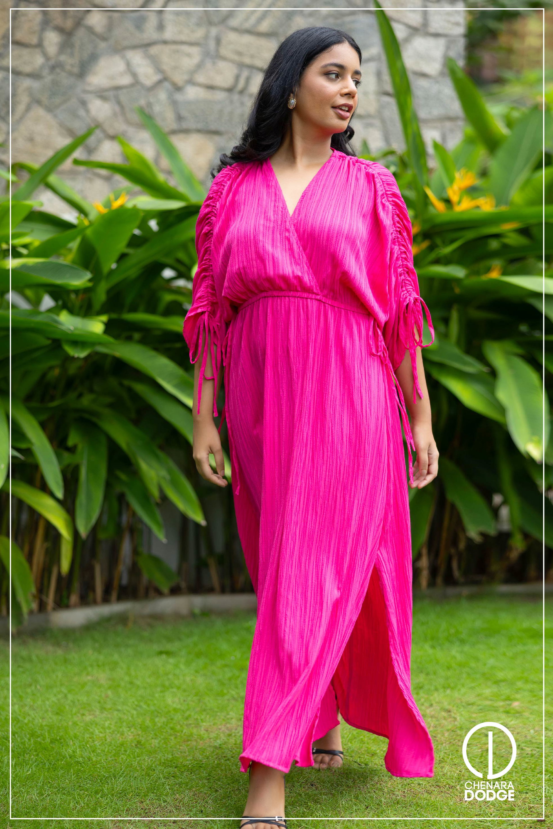 LIYA RUCHED SLEEVE MAXI DRESS