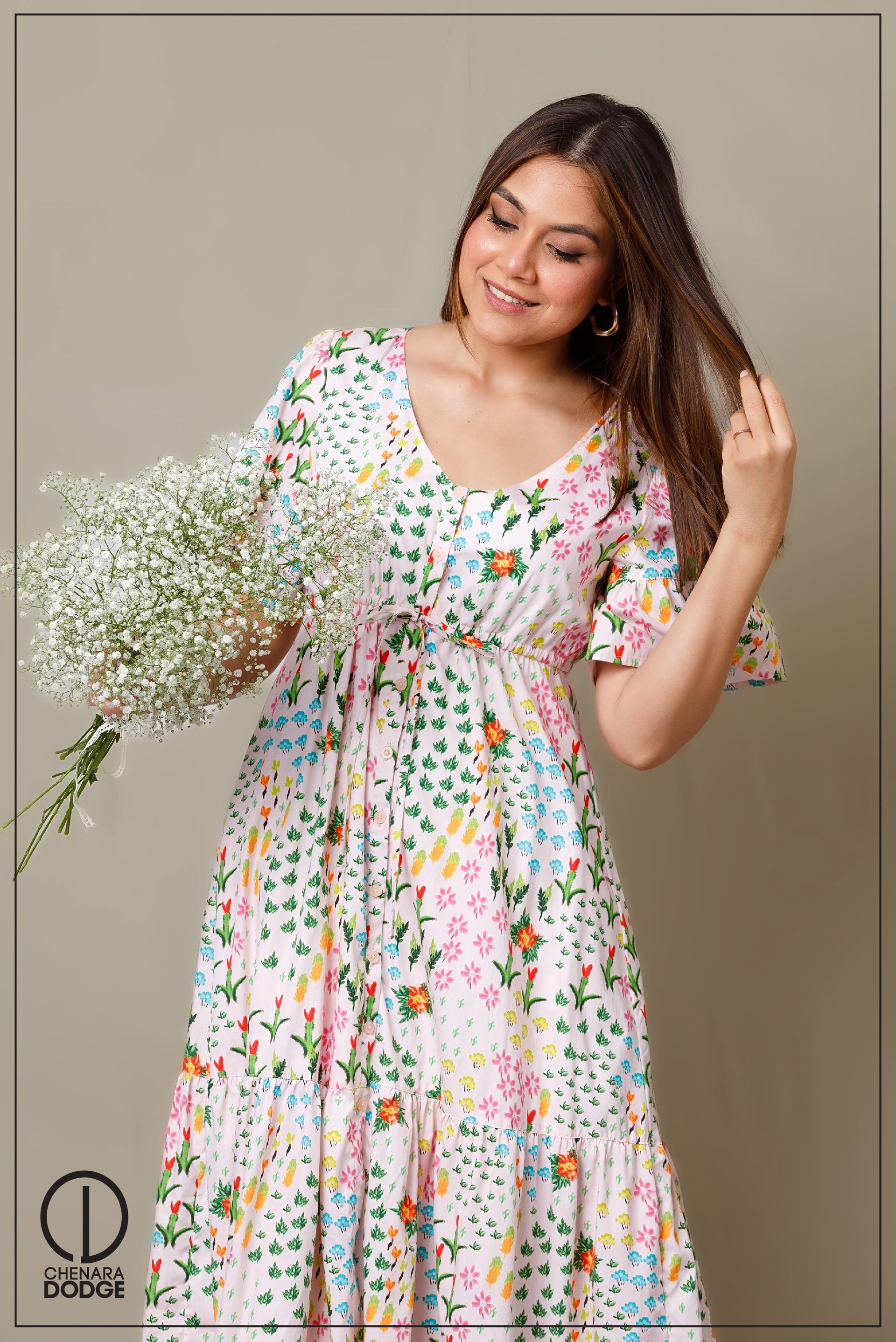 LOLA V-NECK MIDI DRESS