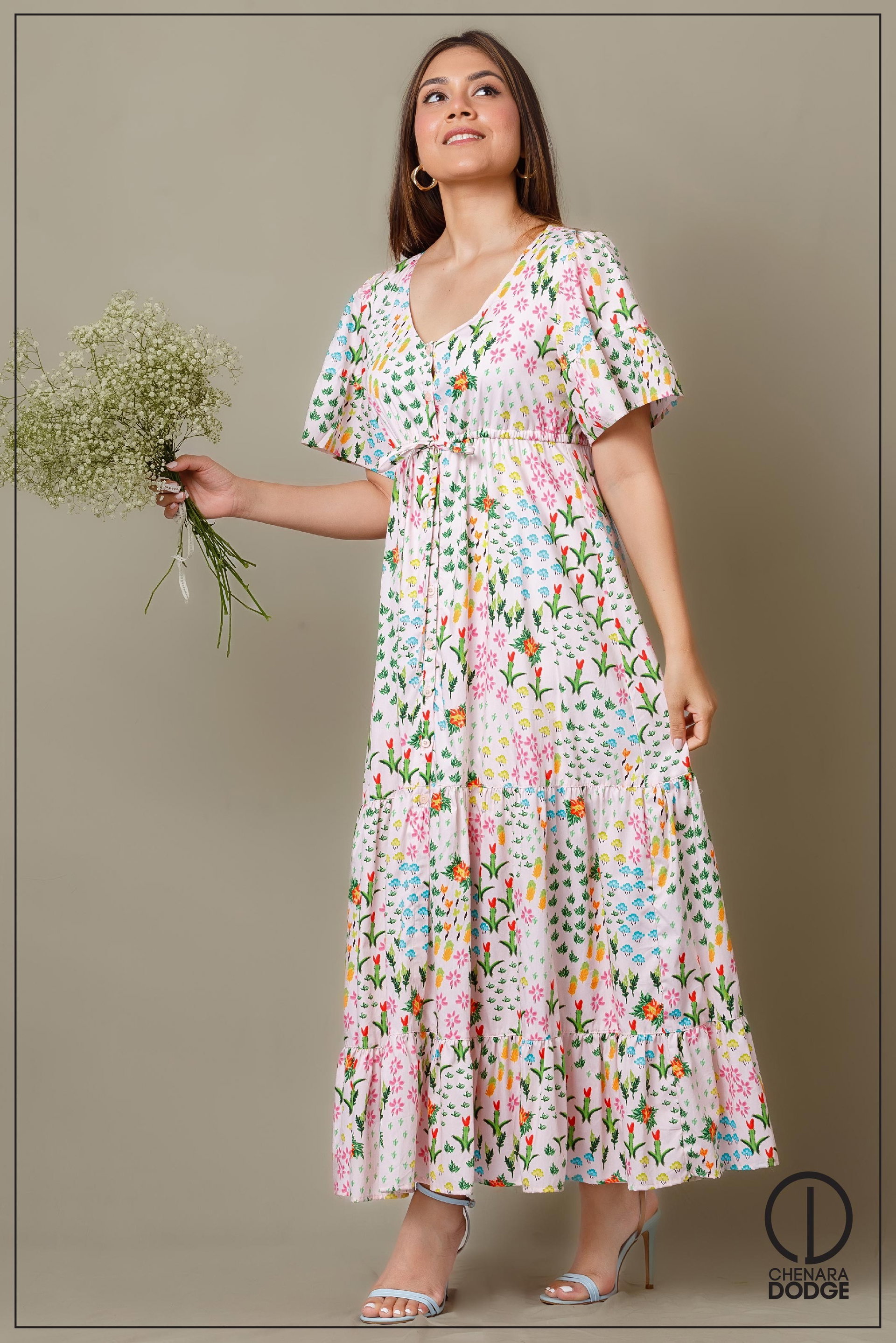 LOLA V-NECK MIDI DRESS