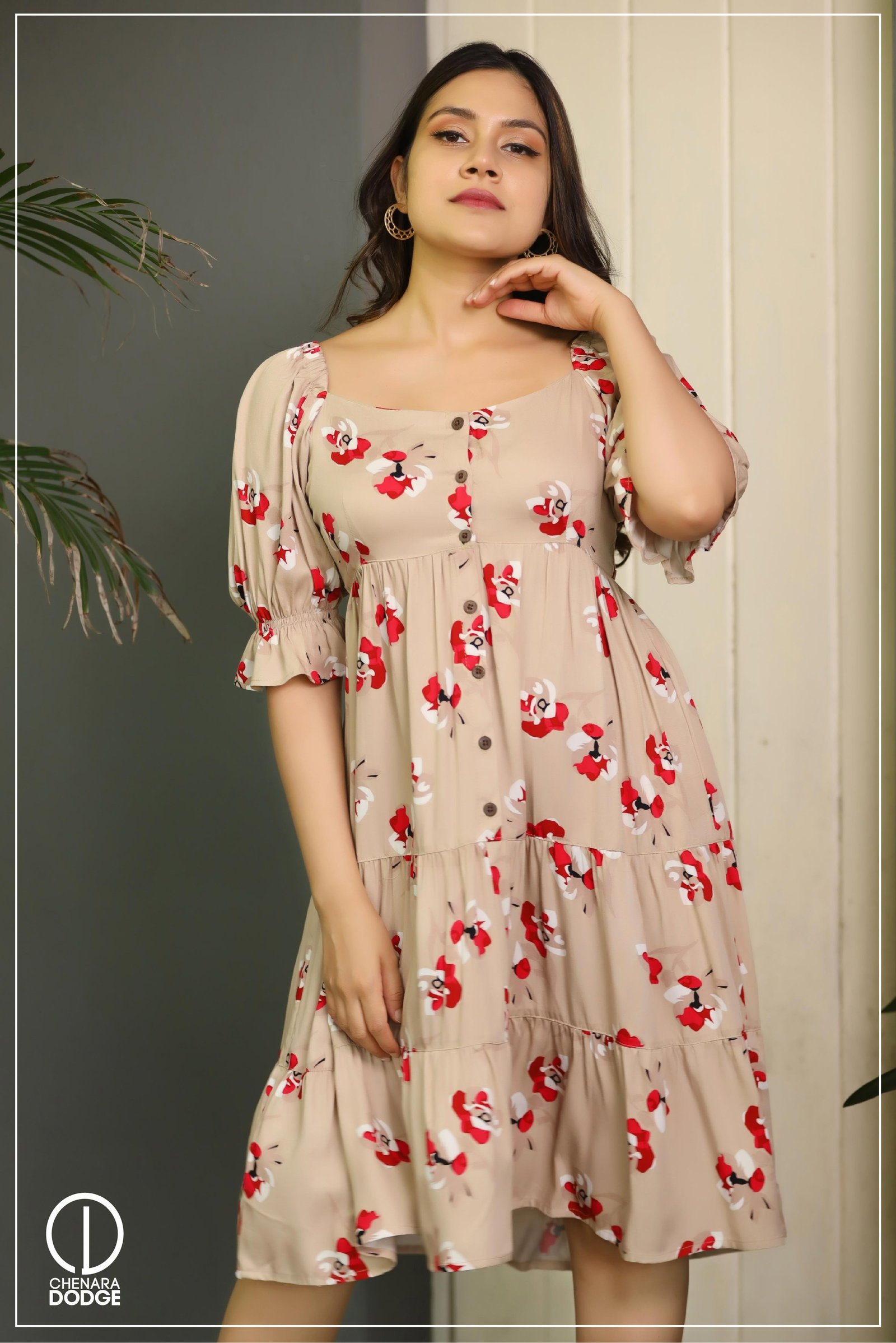 midi floral dress short sleeve Kirsten Flower Print Short Sleeve Midi Dress in Sky