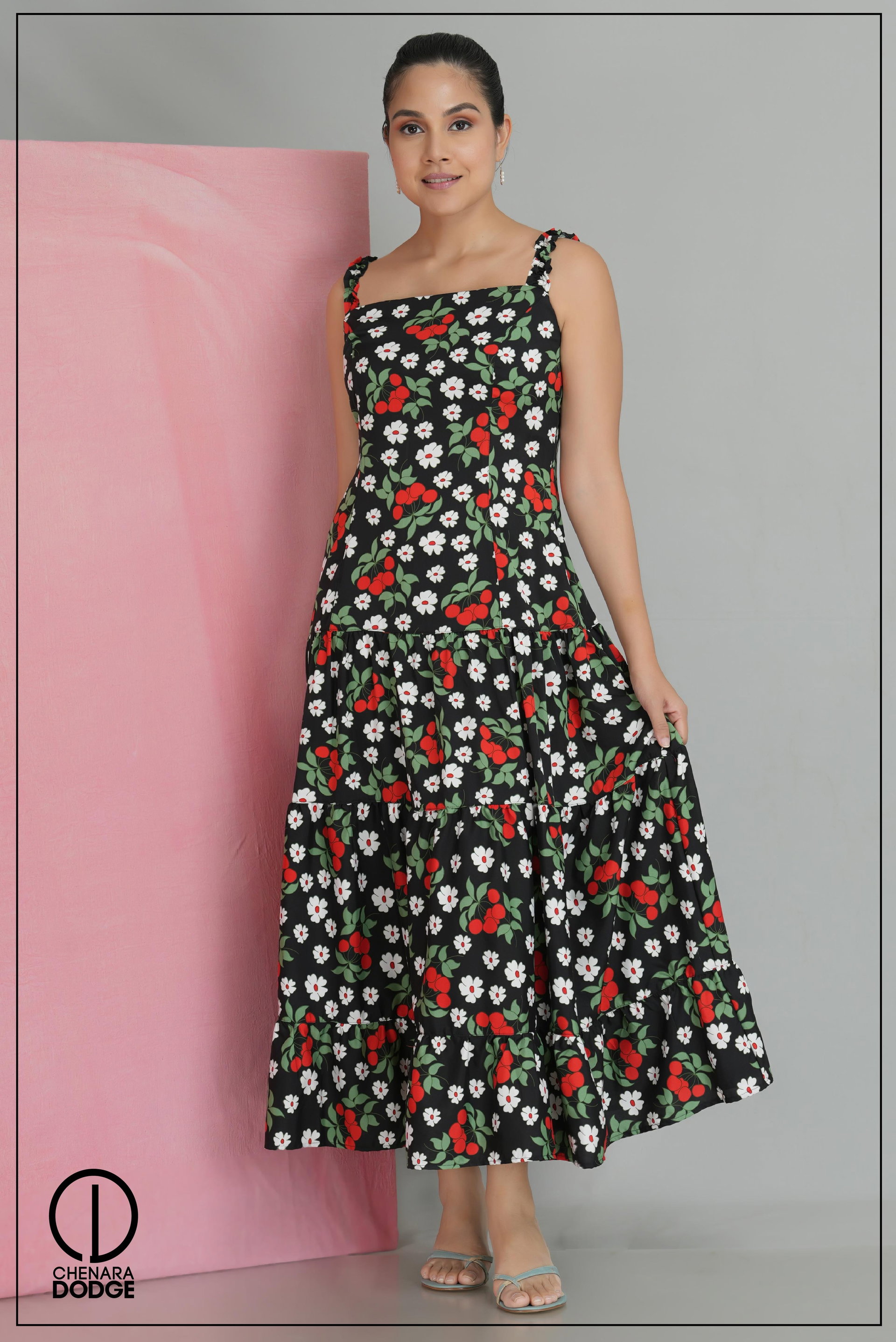 NICOLE RUFFLE DETAIL MIDI DRESS