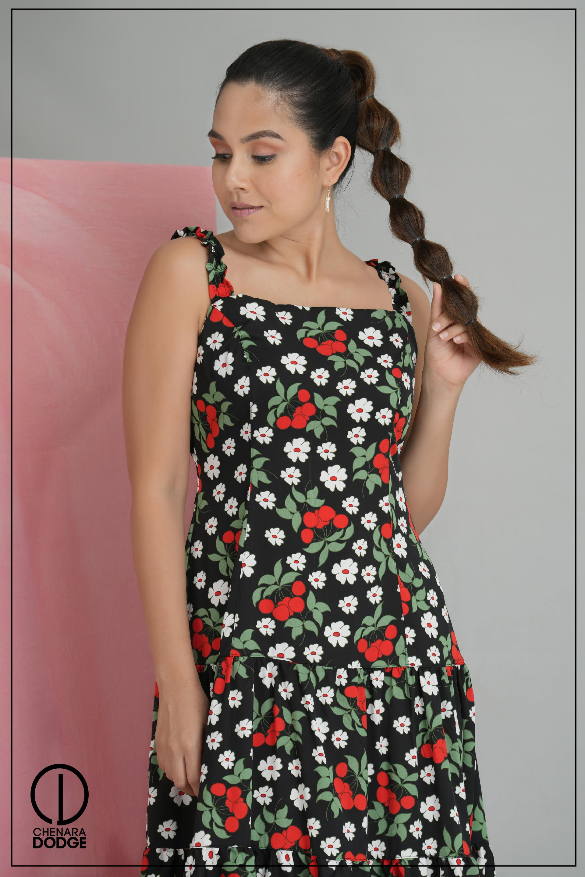 NICOLE RUFFLE DETAIL MIDI DRESS