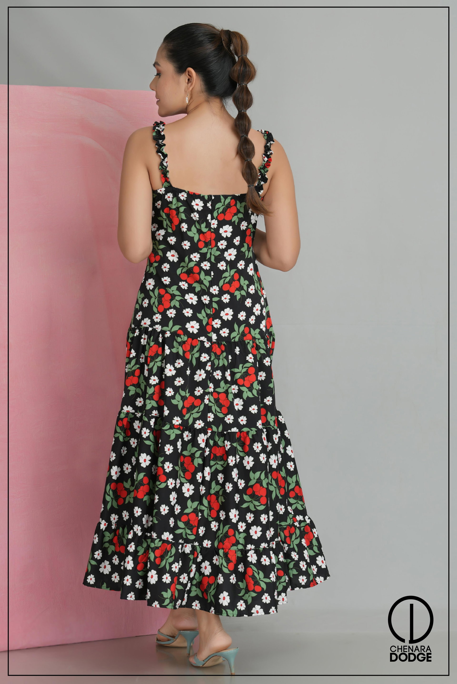 NICOLE RUFFLE DETAIL MIDI DRESS