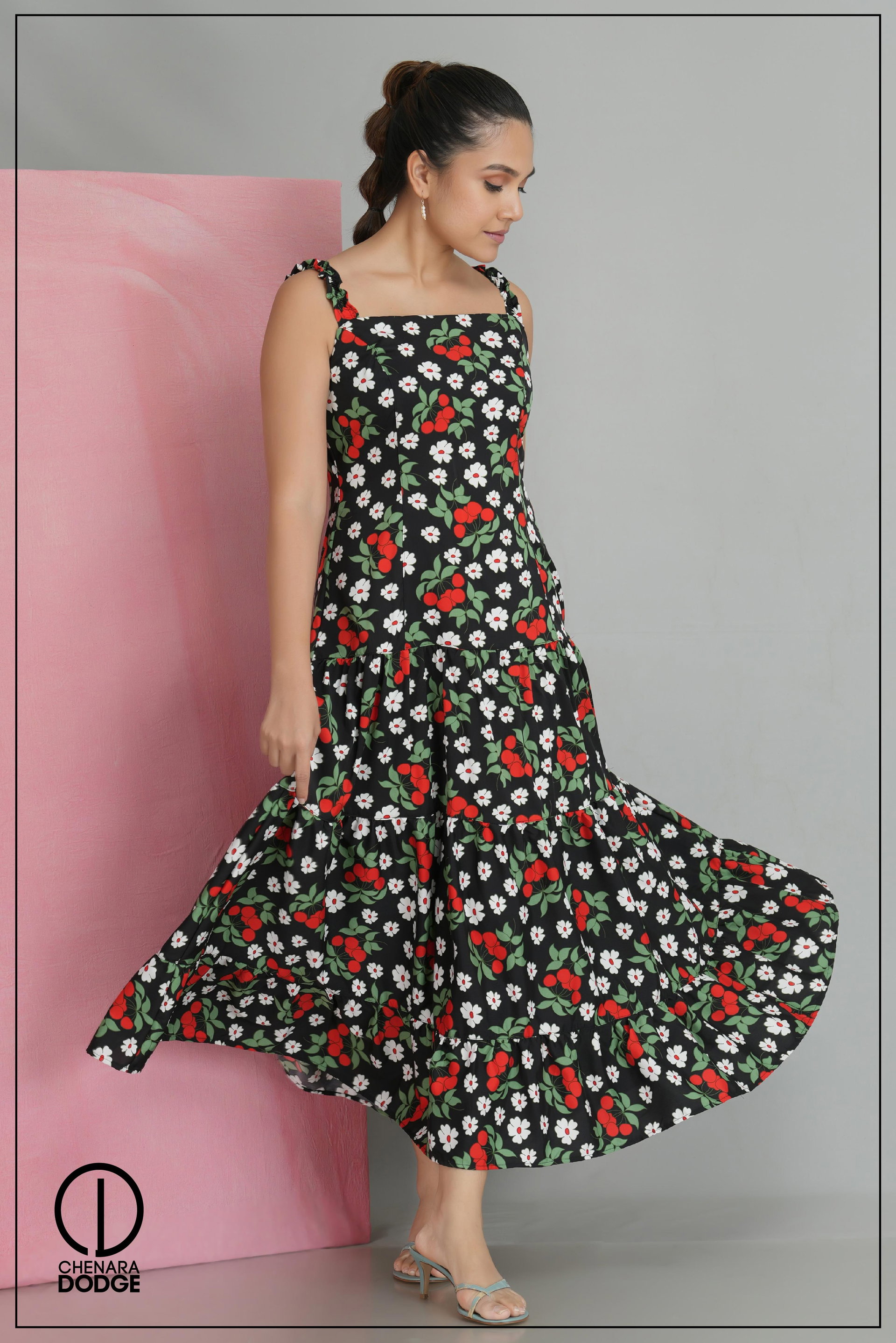 NICOLE RUFFLE DETAIL MIDI DRESS