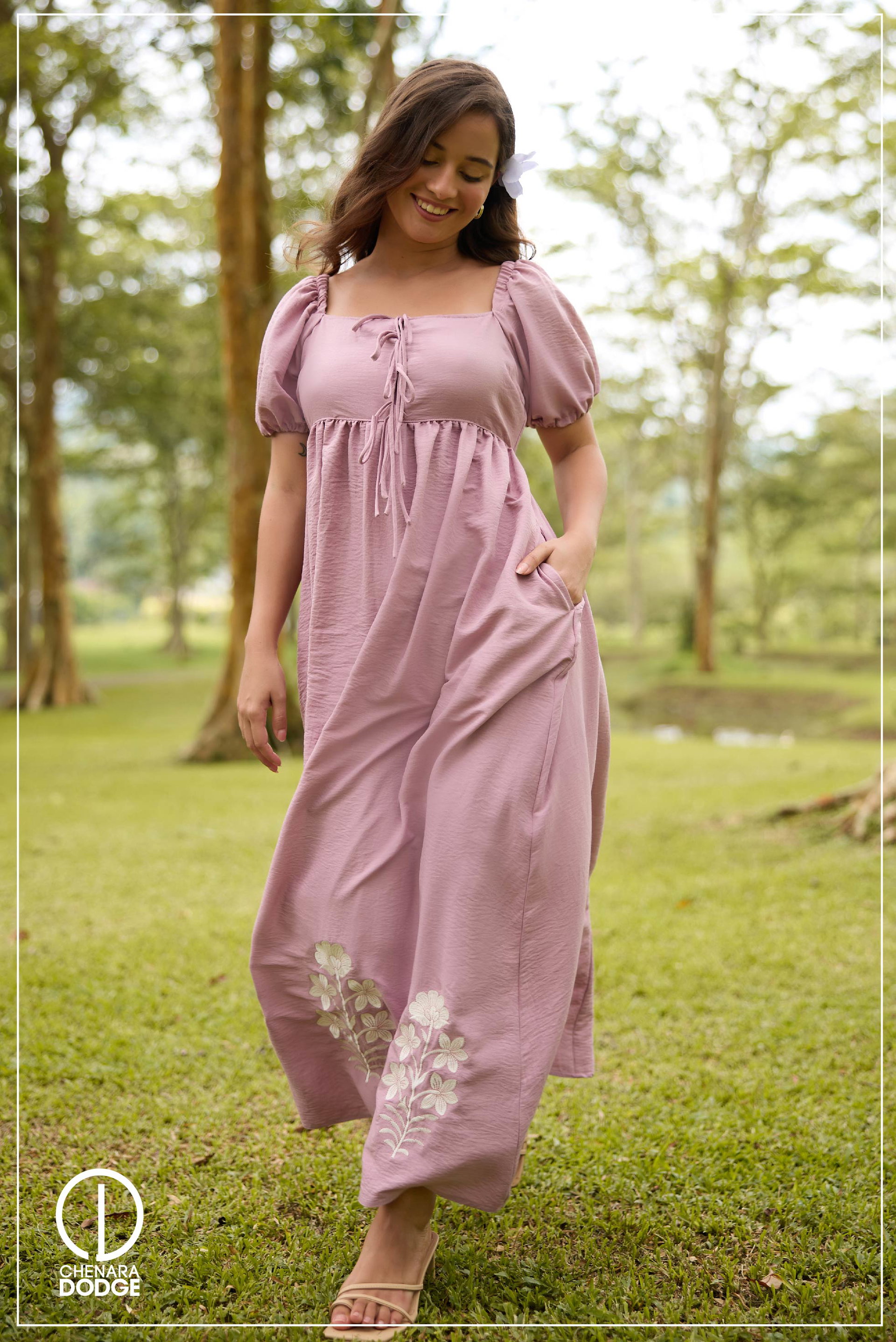 OLIVIA FRONT EMB TIE UP MAXI DRESSS