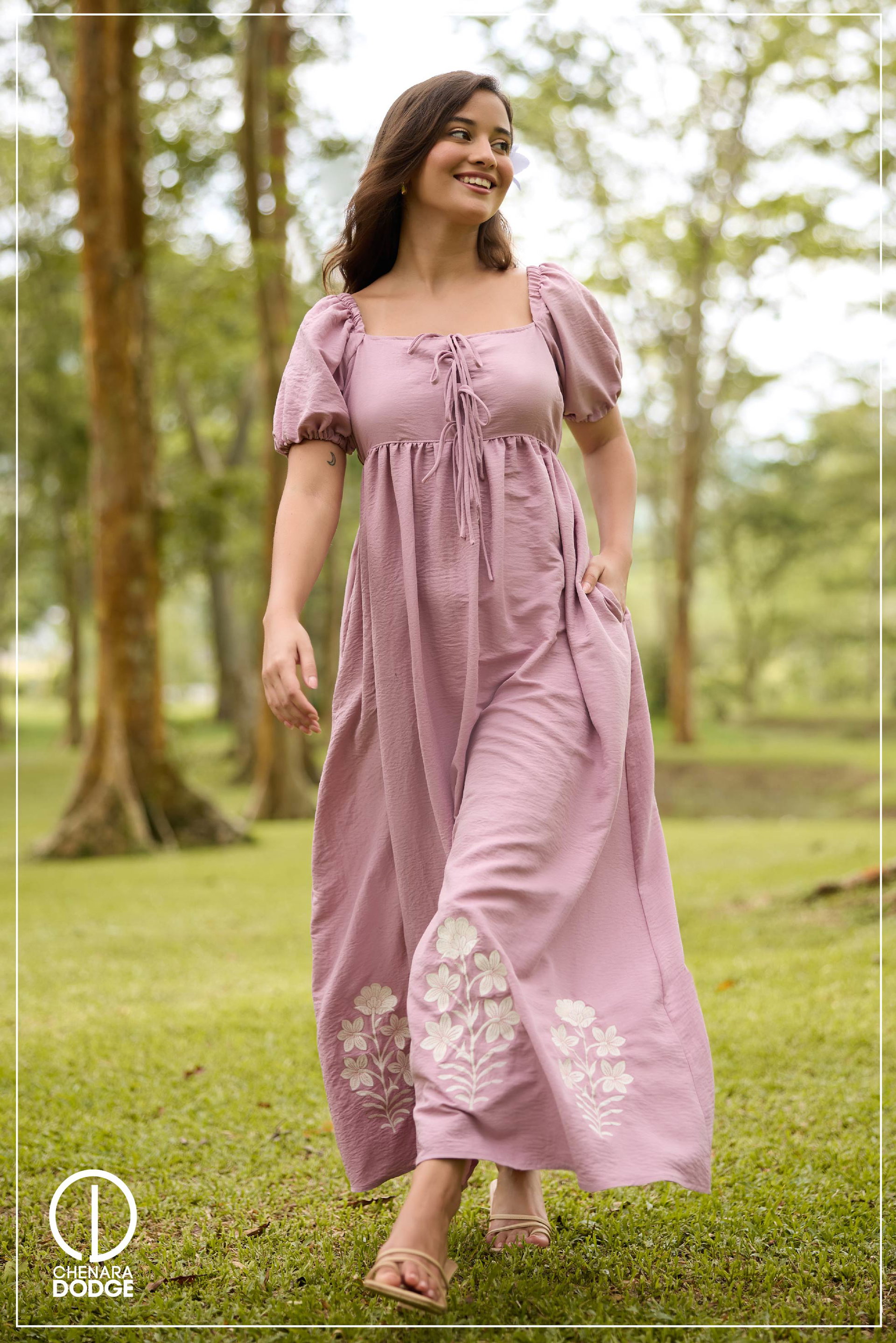 OLIVIA FRONT EMB TIE UP MAXI DRESSS