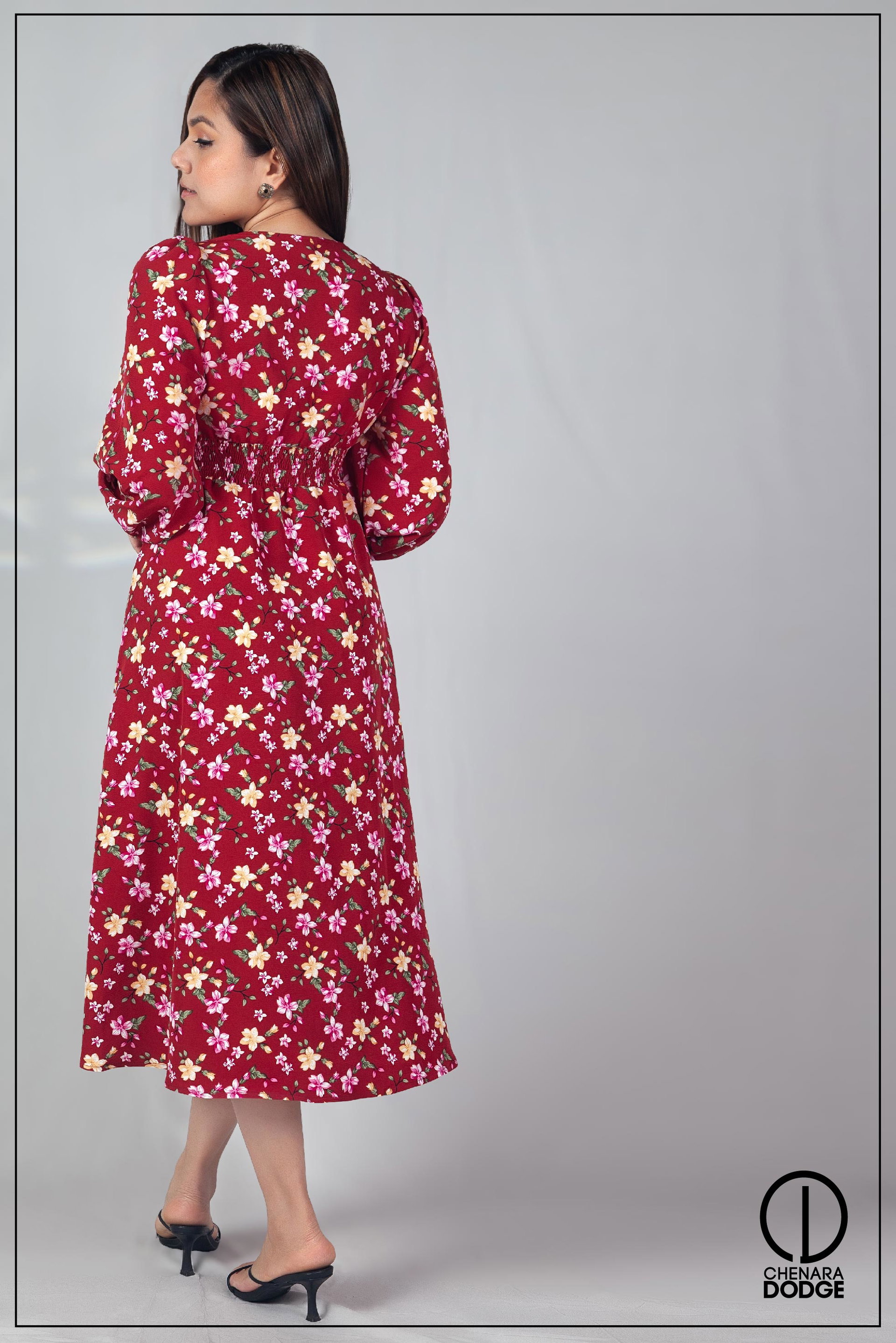 RAYA WAIST SMOCKED MIDI DRESS