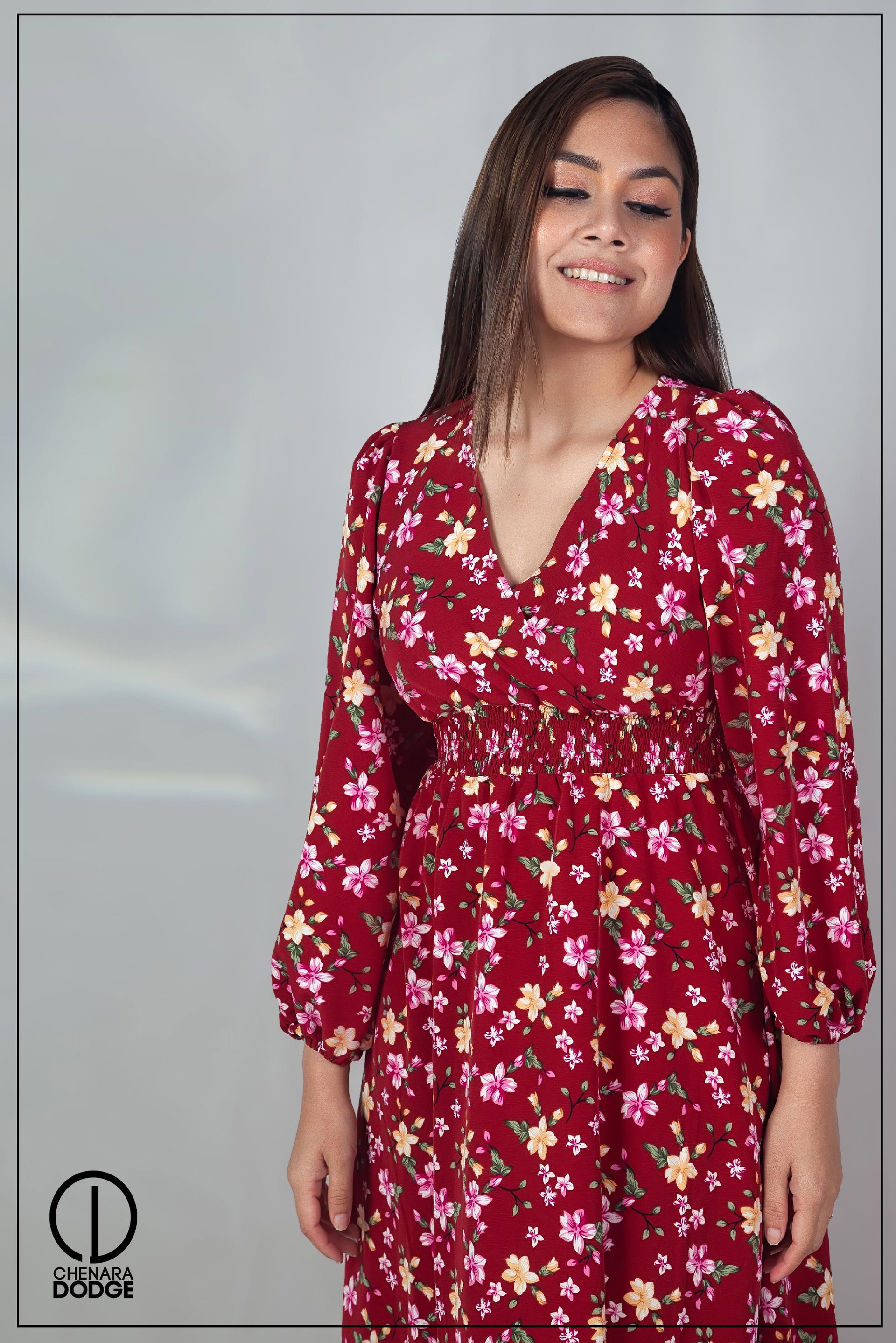 RAYA WAIST SMOCKED MIDI DRESS