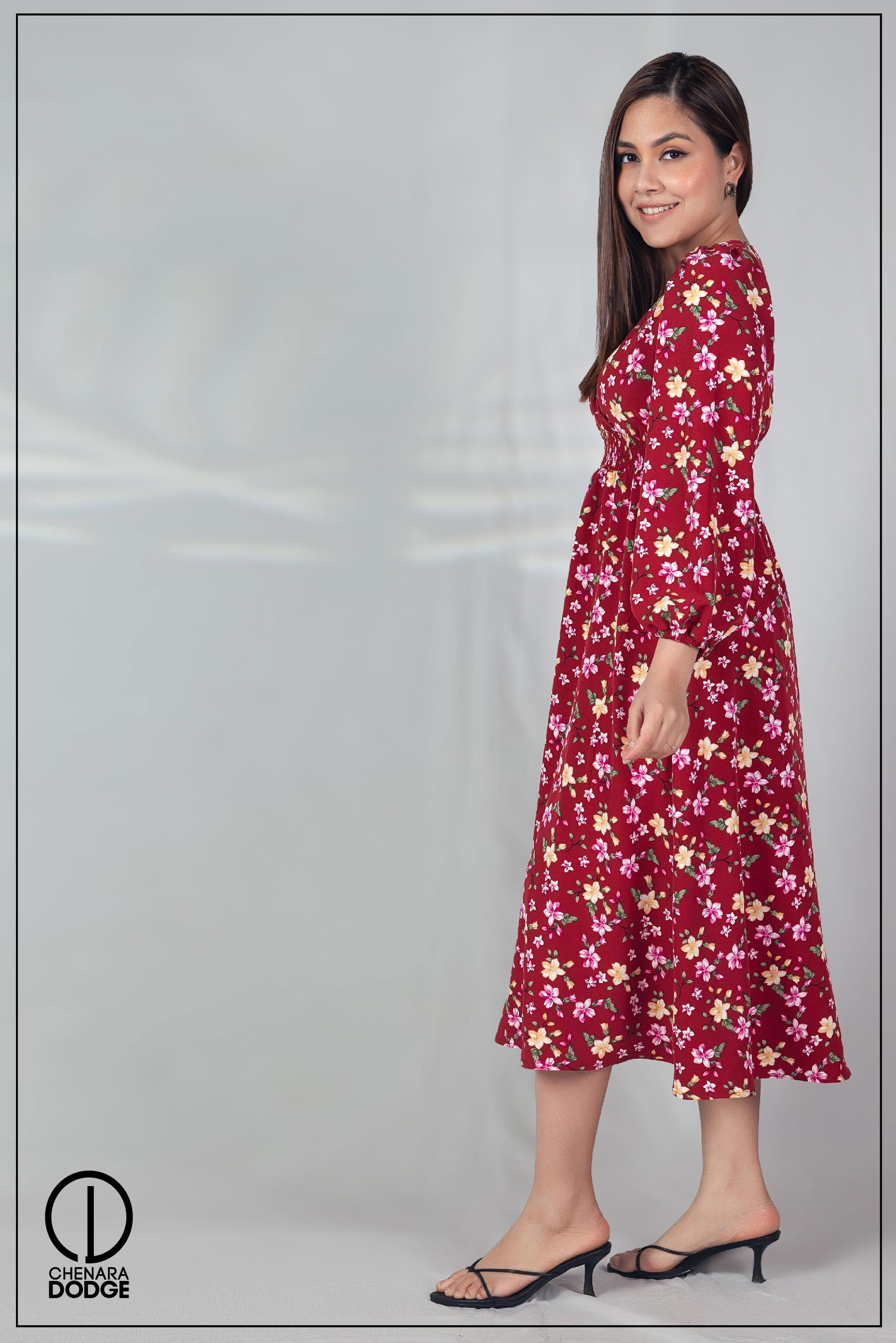 RAYA WAIST SMOCKED MIDI DRESS