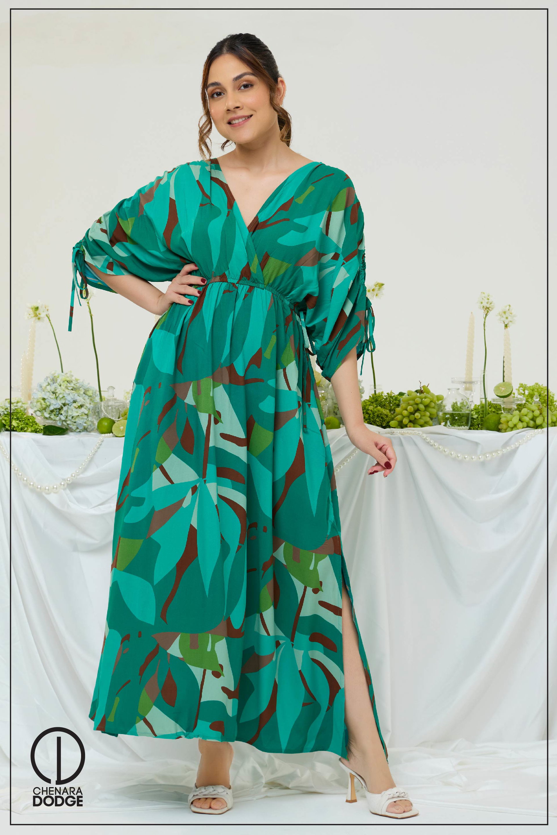ROSE RUCHED SLEEVE MAXI DRESS
