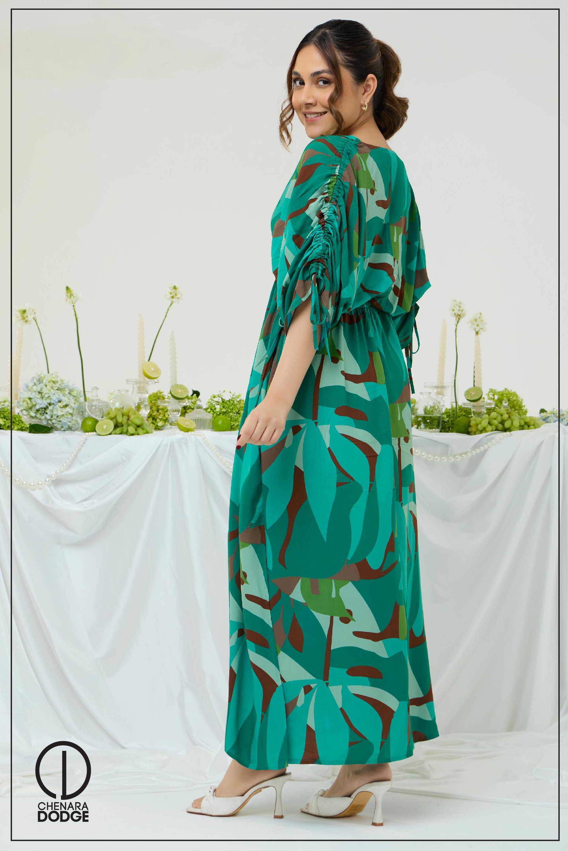 ROSE RUCHED SLEEVE MAXI DRESS