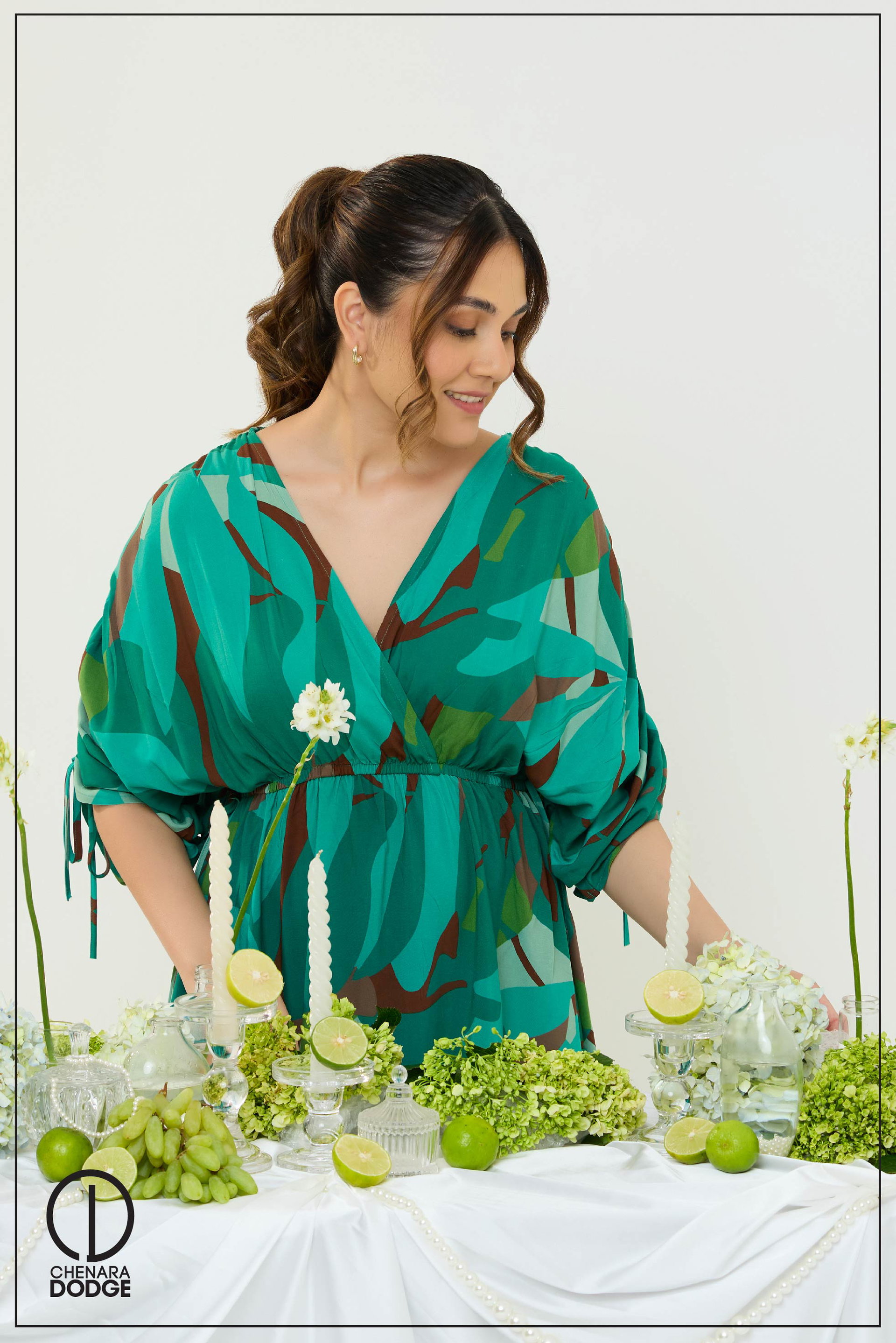 ROSE RUCHED SLEEVE MAXI DRESS