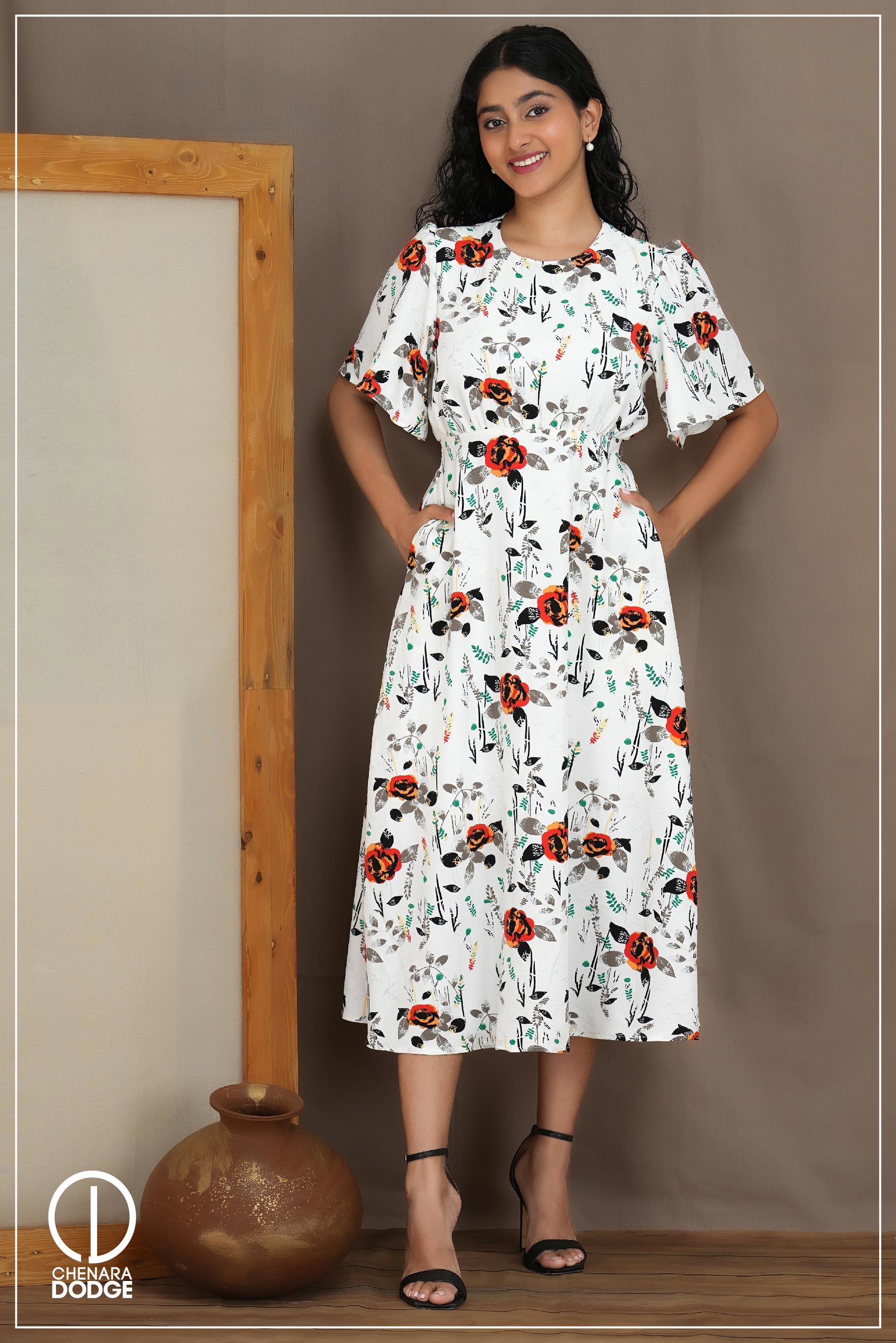 ROSE SMOCKED MIDI DRESS