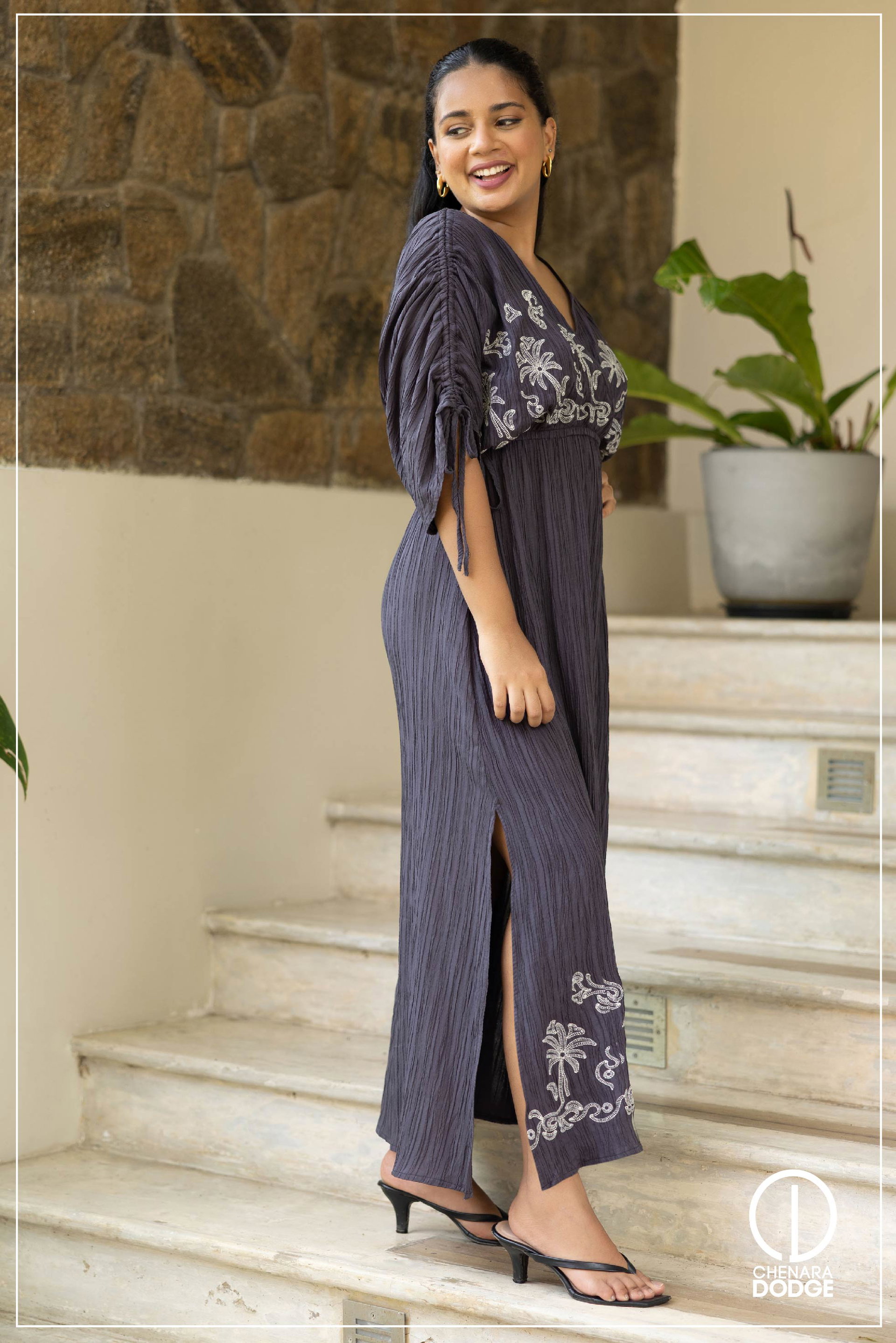 SARA EMB SLEEVE MAXI DRESS