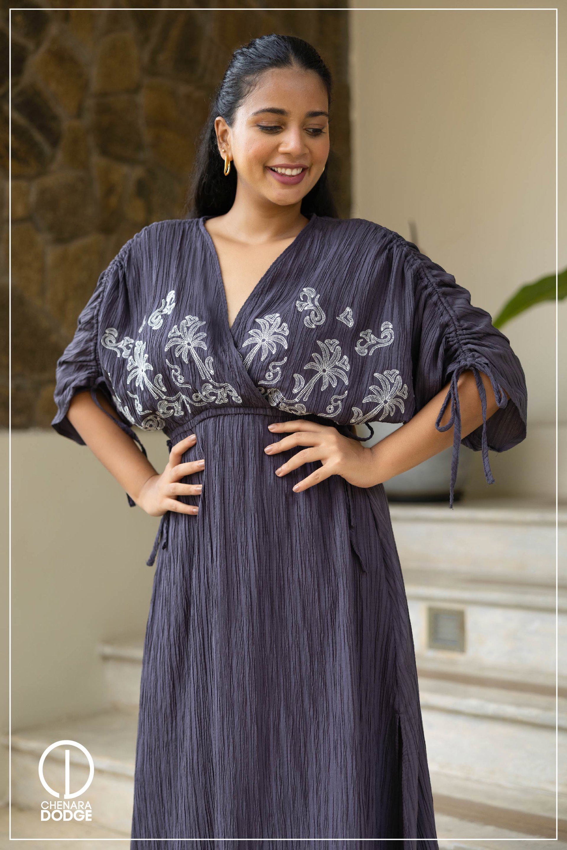 SARA EMB SLEEVE MAXI DRESS