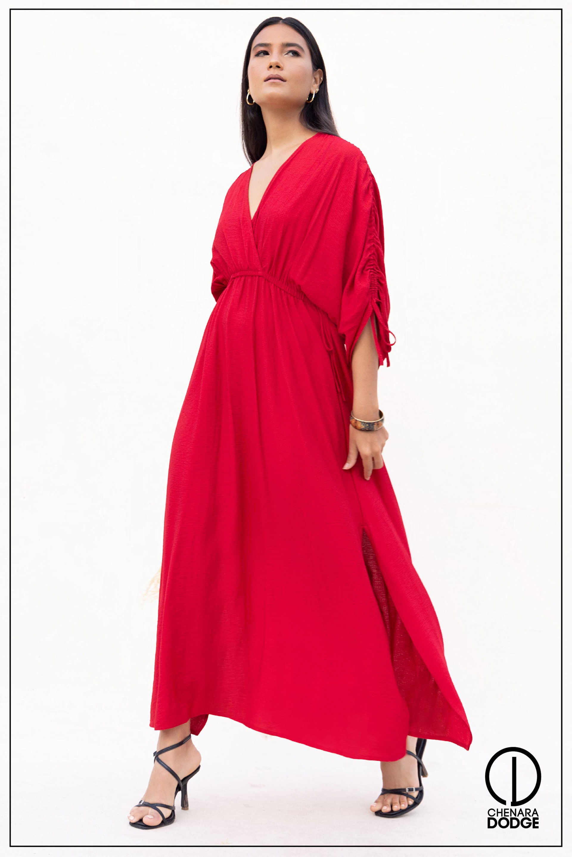SELENA RUCHED SLEEVE MAXI DRESS