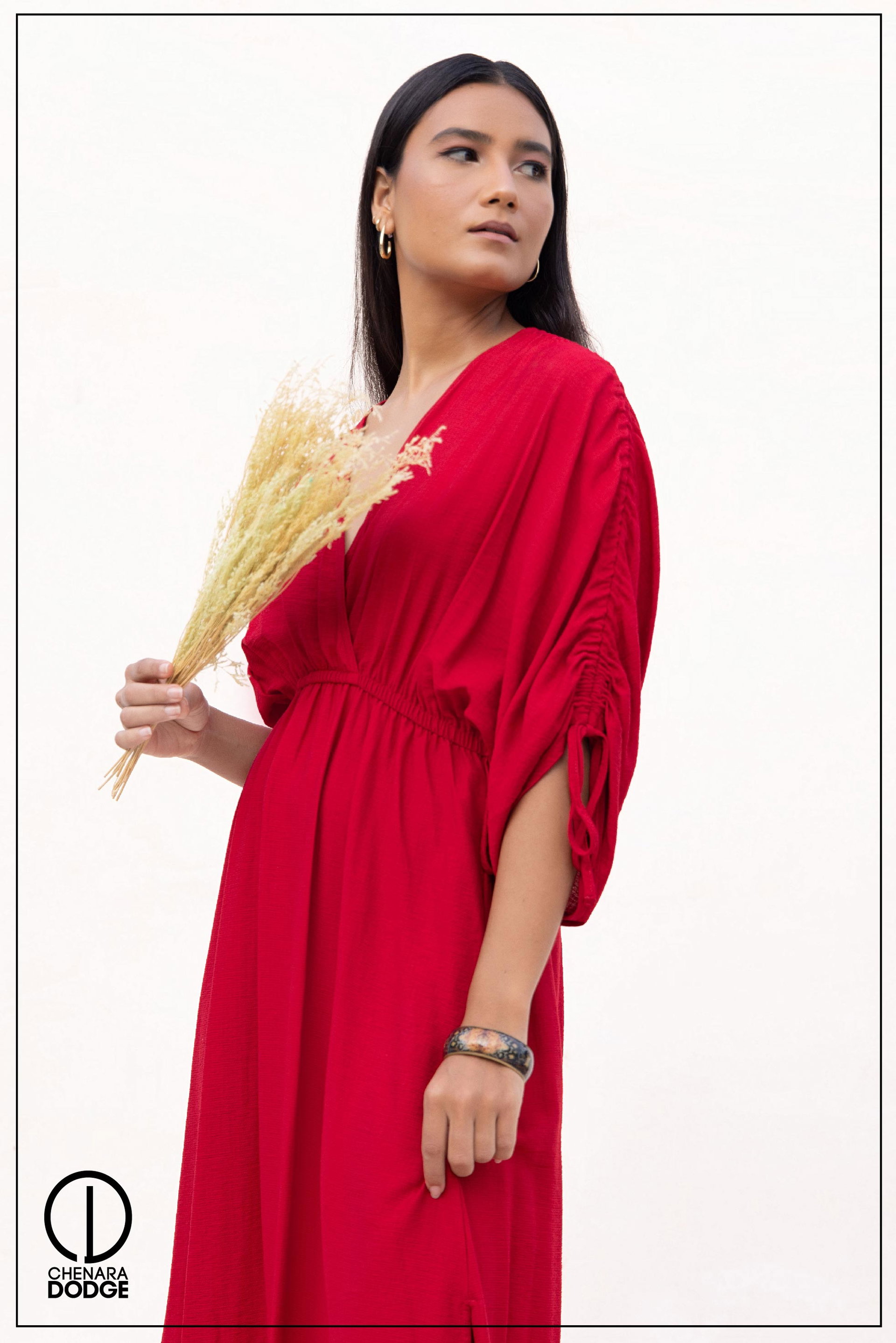 SELENA RUCHED SLEEVE MAXI DRESS