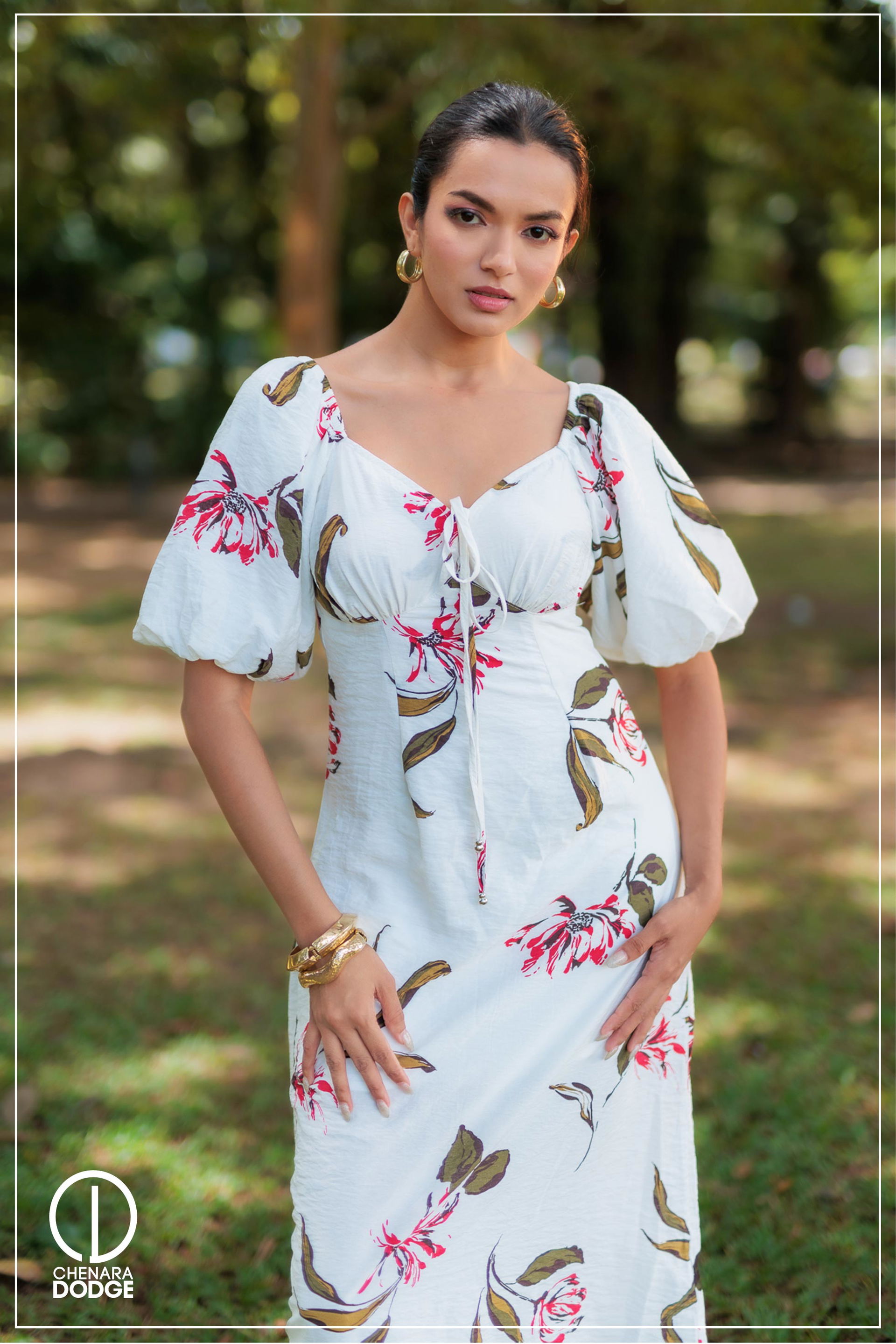 ANNABETH CHASE PUFF SLEEVE MIDI DRESS