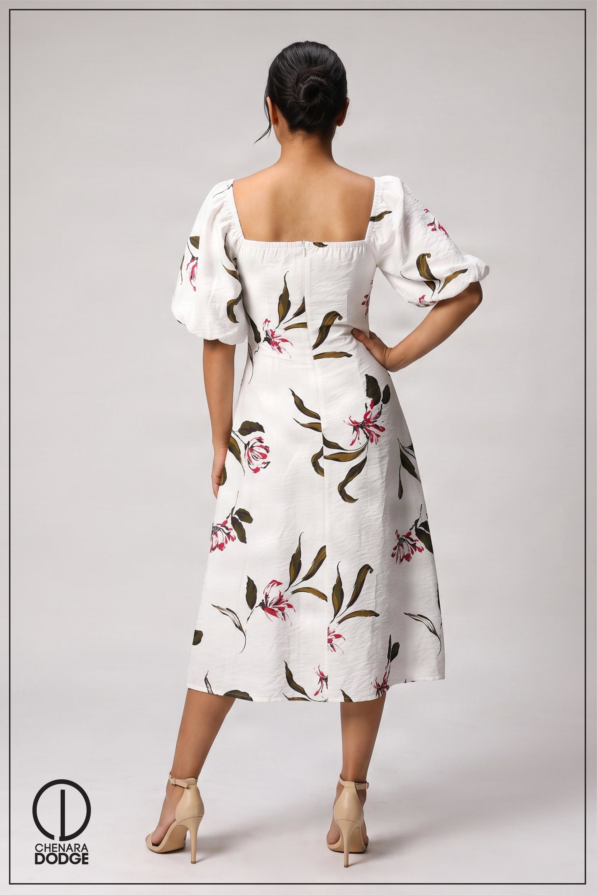 ANNABETH CHASE PUFF SLEEVE MIDI DRESS