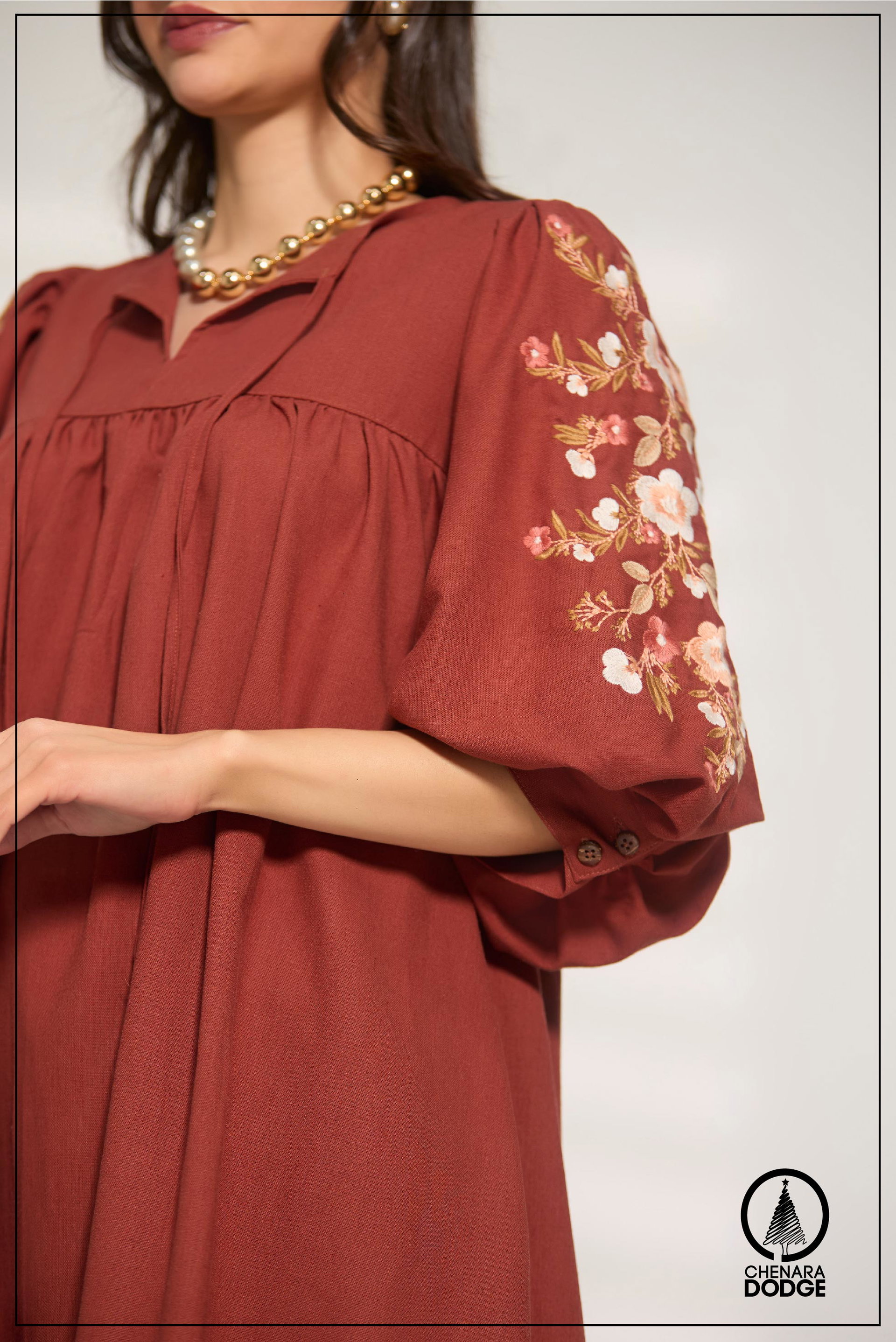 ANYA EMB PUFF SLEEVES MINI DRESS