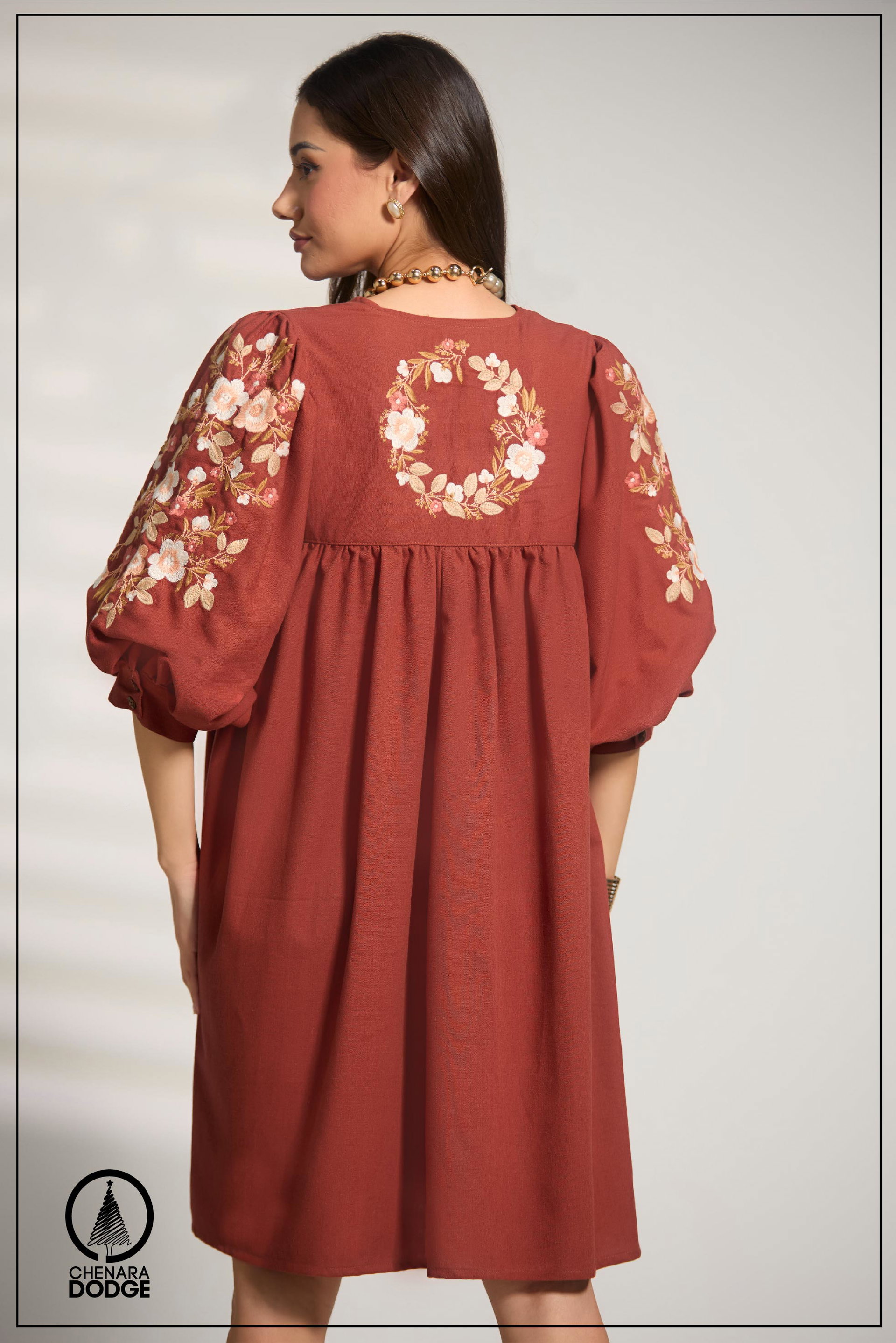 ANYA EMB PUFF SLEEVES MINI DRESS