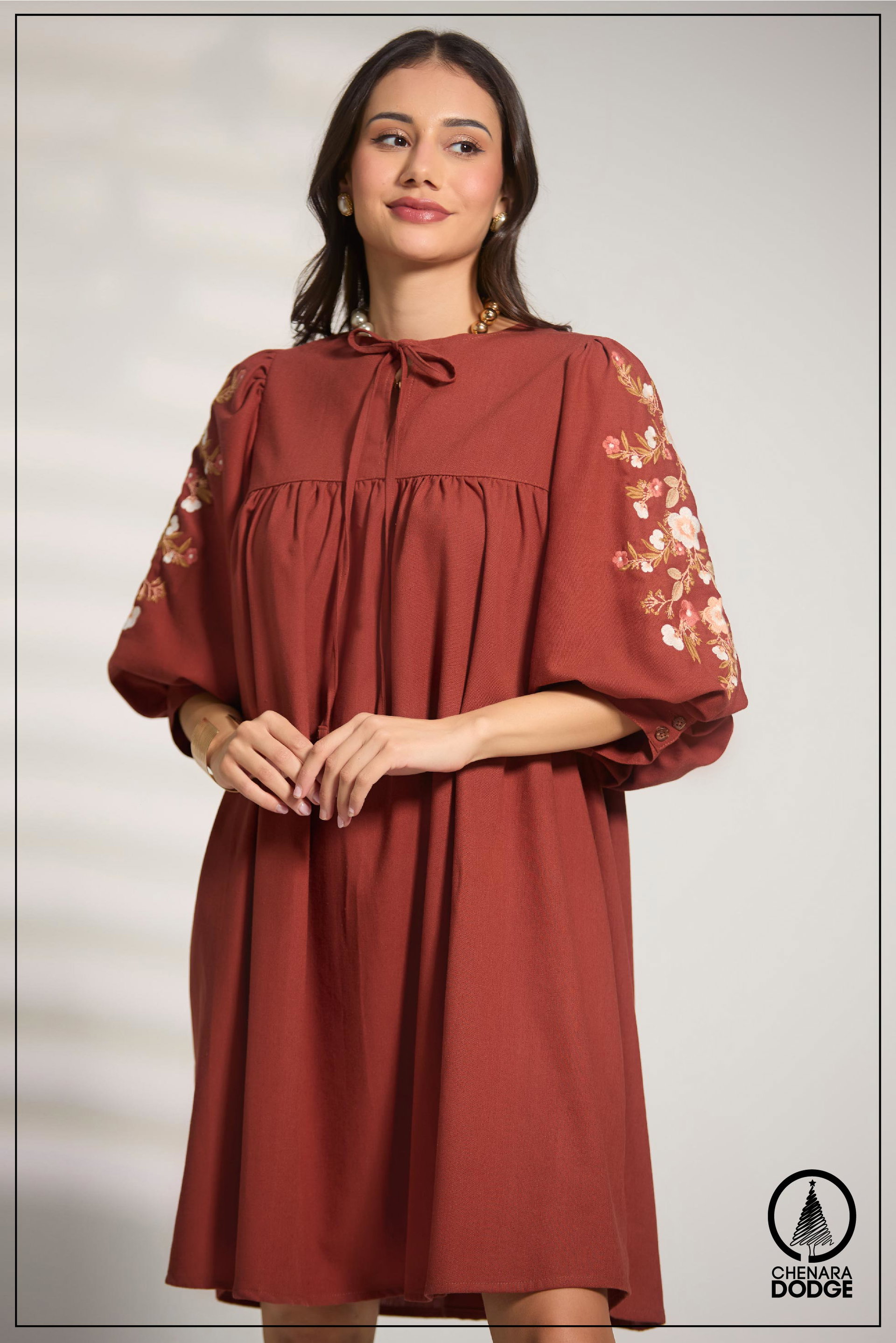 ANYA EMB PUFF SLEEVES MINI DRESS