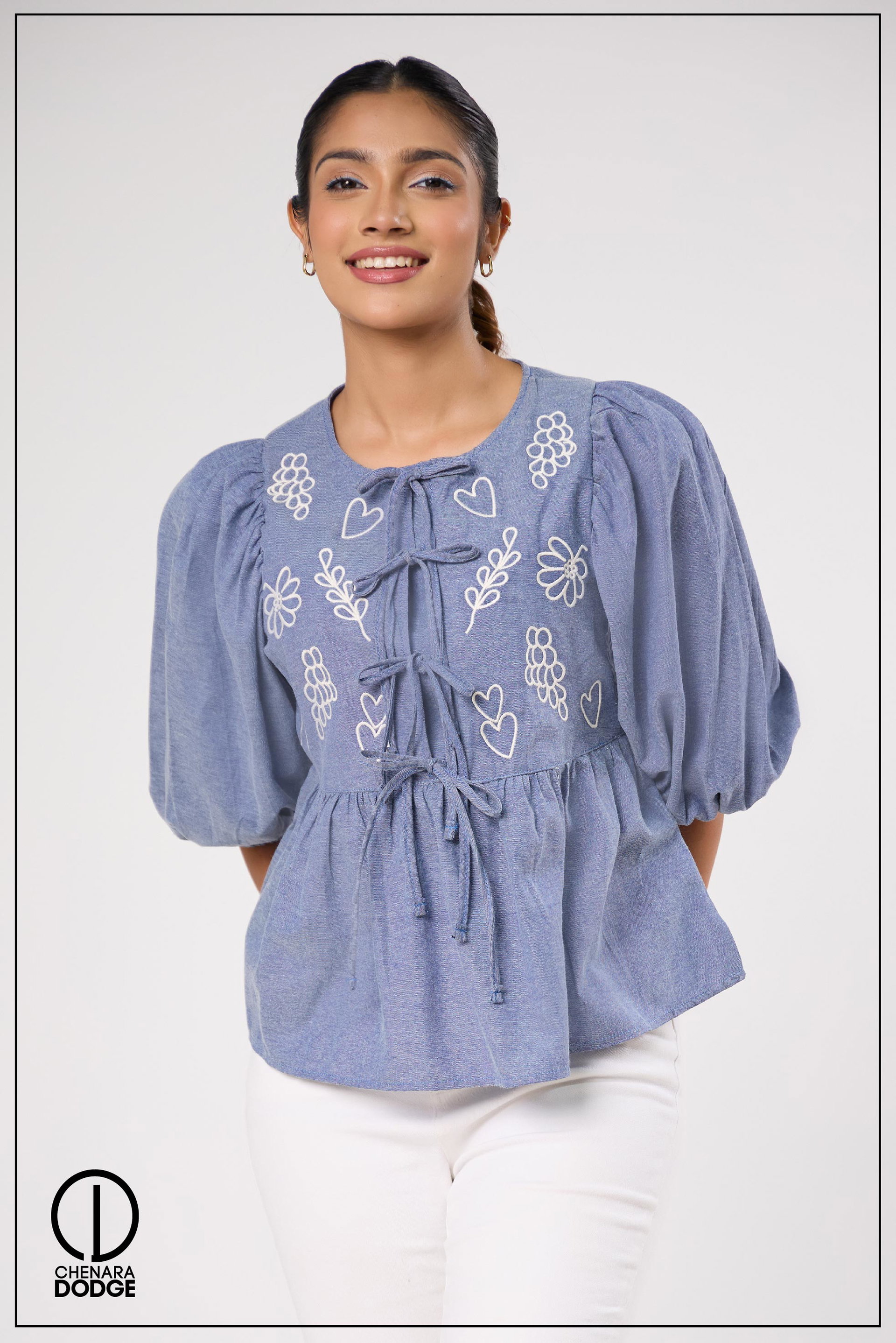 BECKY BOW EMB TIE-UP TOP