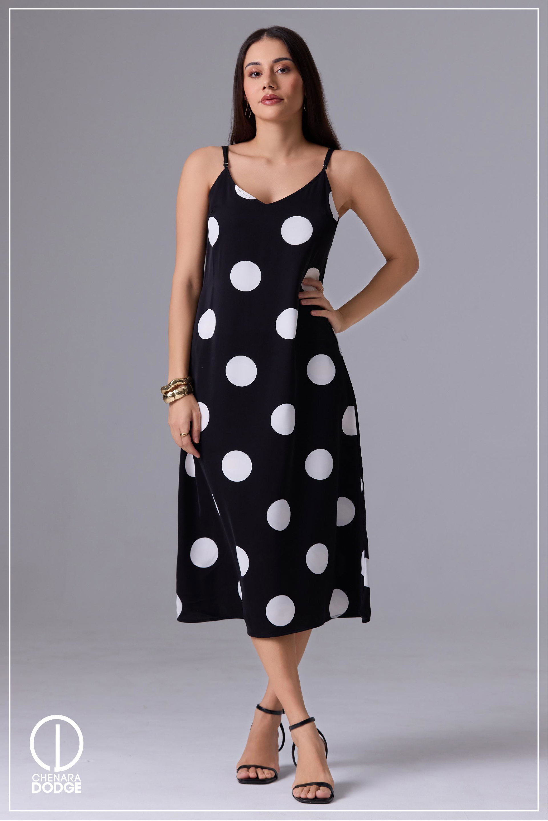 BERNADETTE V NECK MIDI DRESS