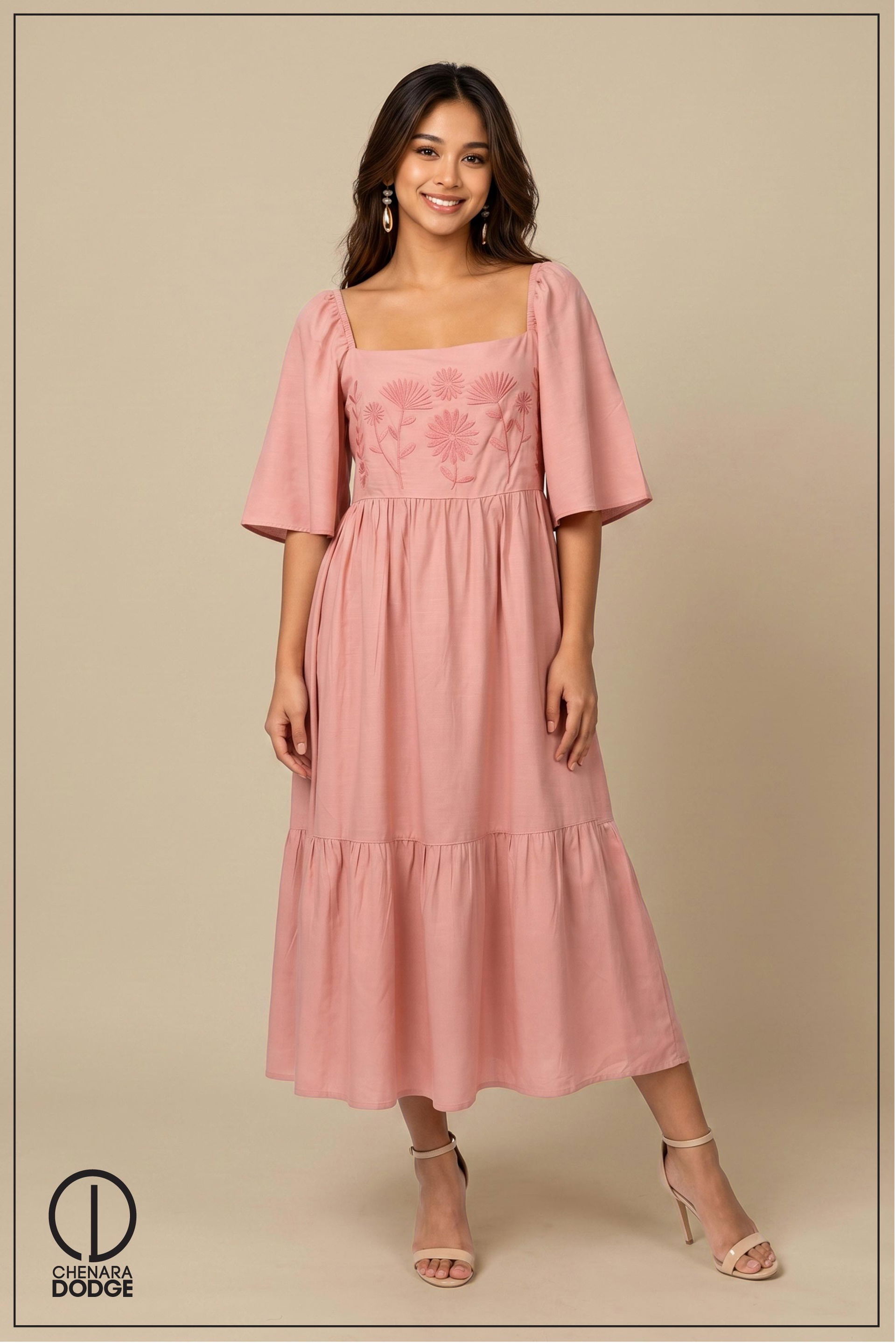 BIANCA EMB MIDI DRESS