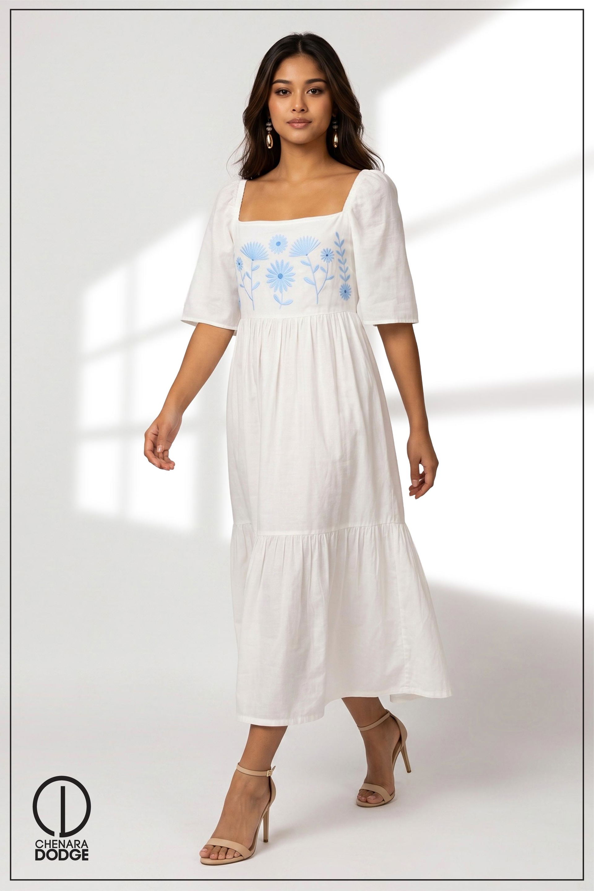 BIANCA EMB MIDI DRESS
