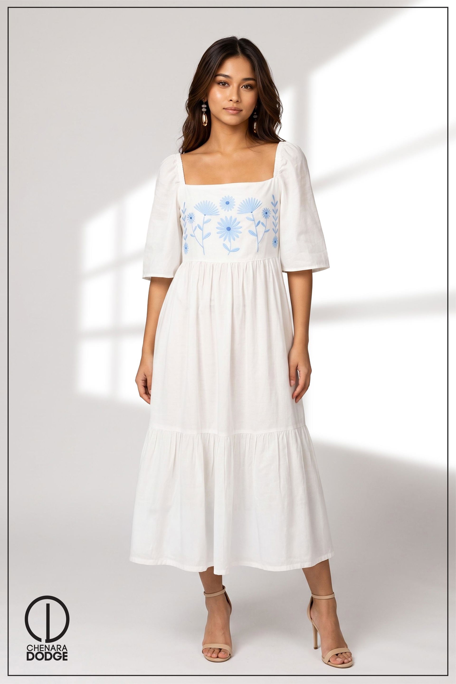 BIANCA EMB MIDI DRESS
