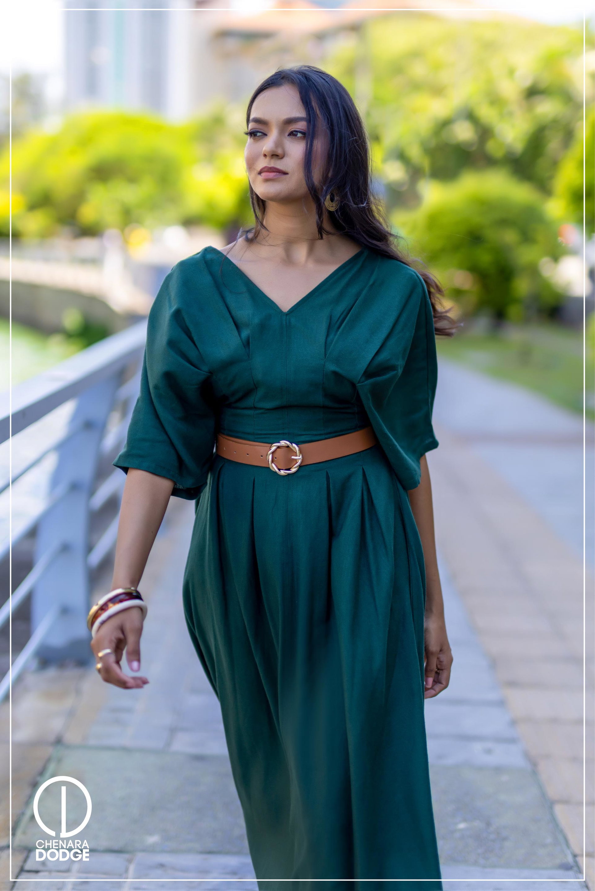 BIANCA V NECK PLEATED MIDI DRESS