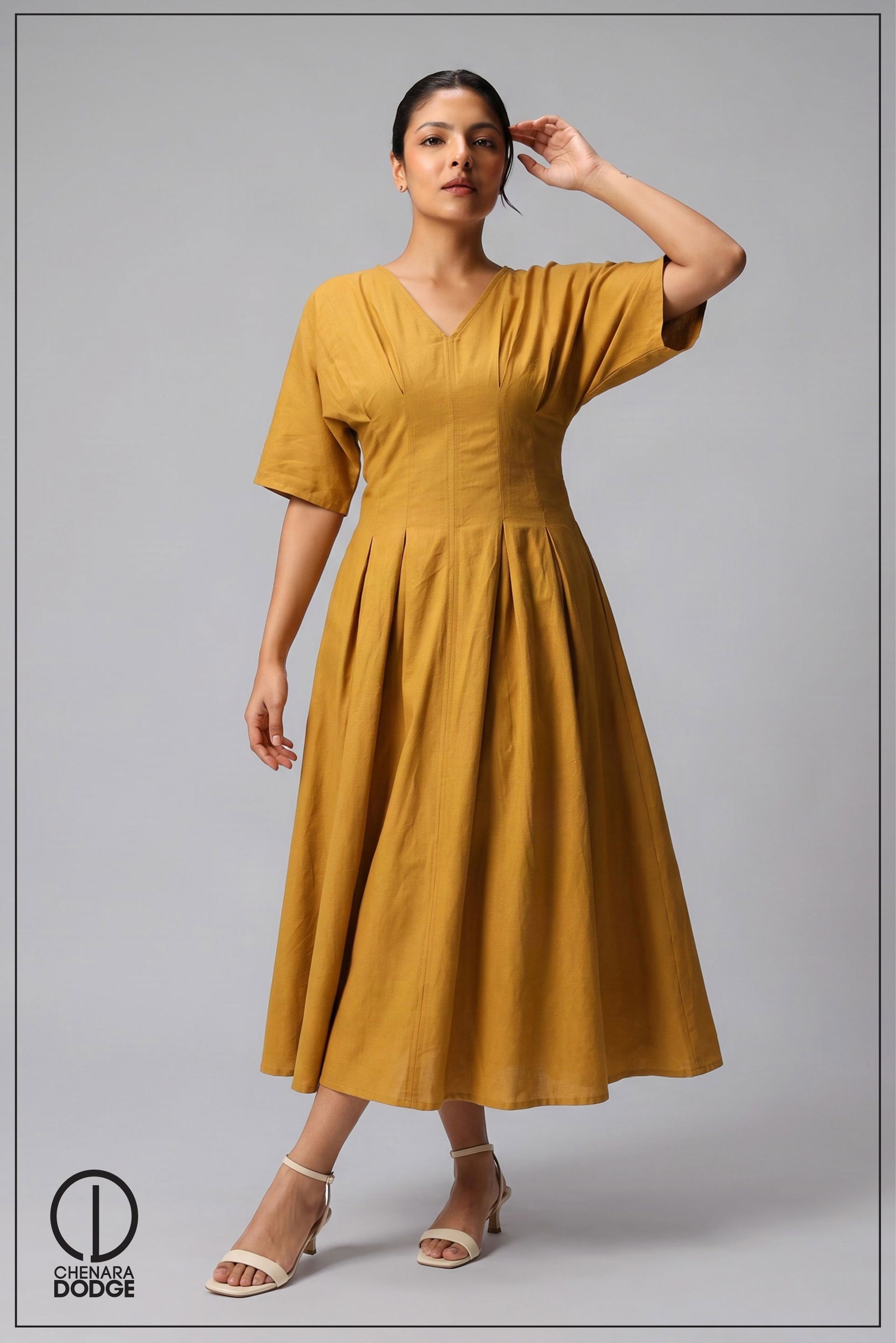 BIANCA V NECK PLEATED DRESS