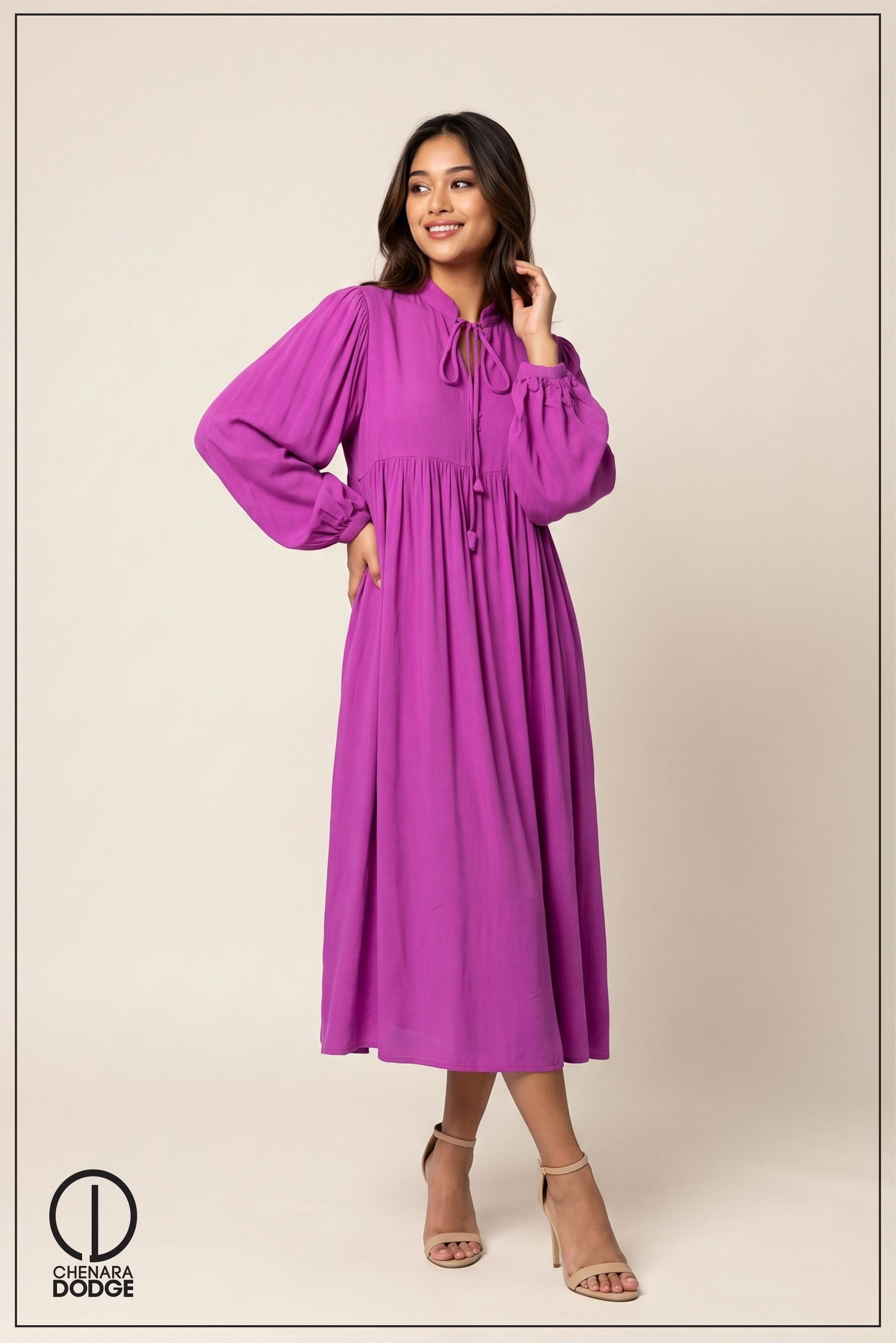  BOHO FRONT TIE-UP MIDI DRESS