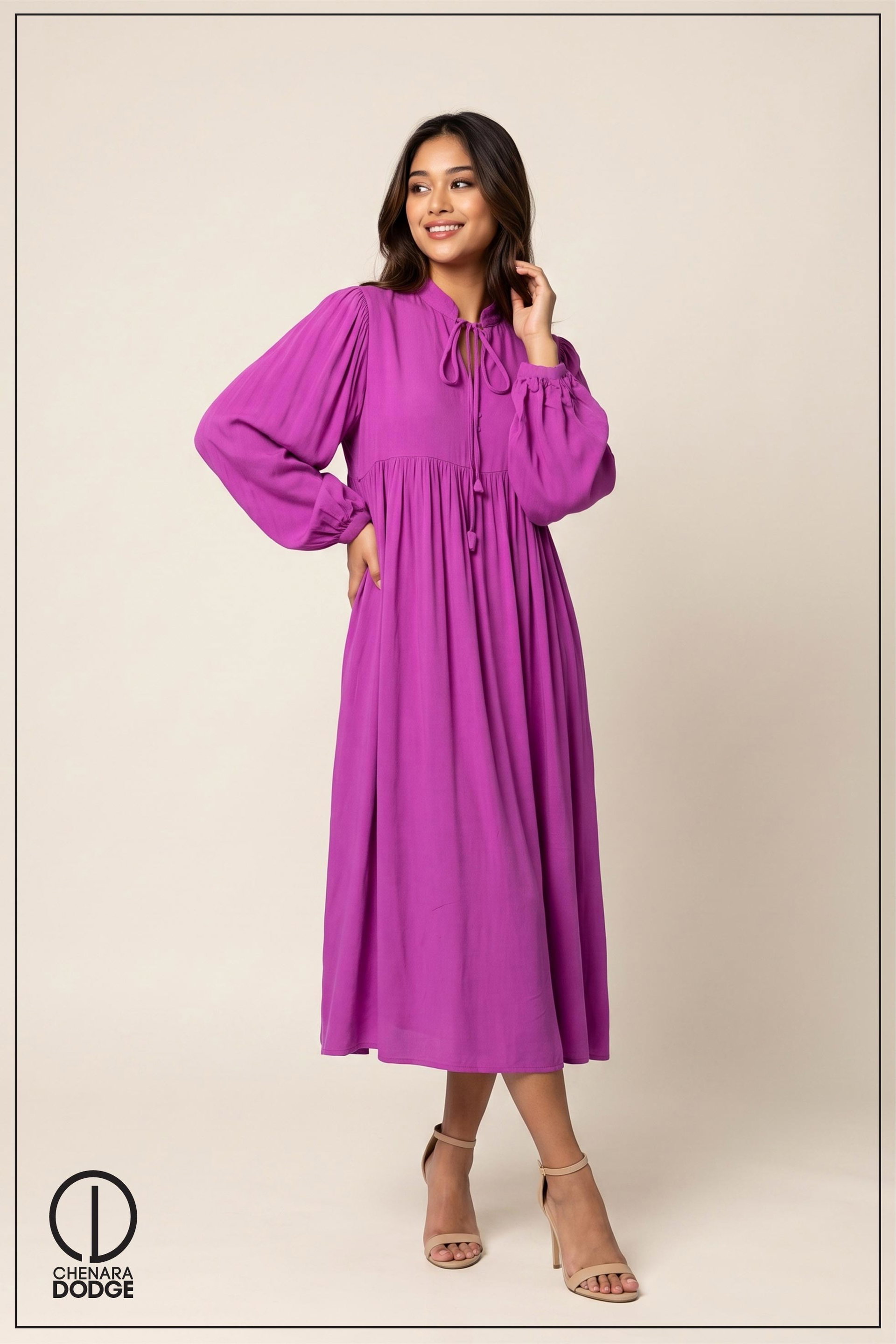  BOHO FRONT TIE-UP MIDI DRESS