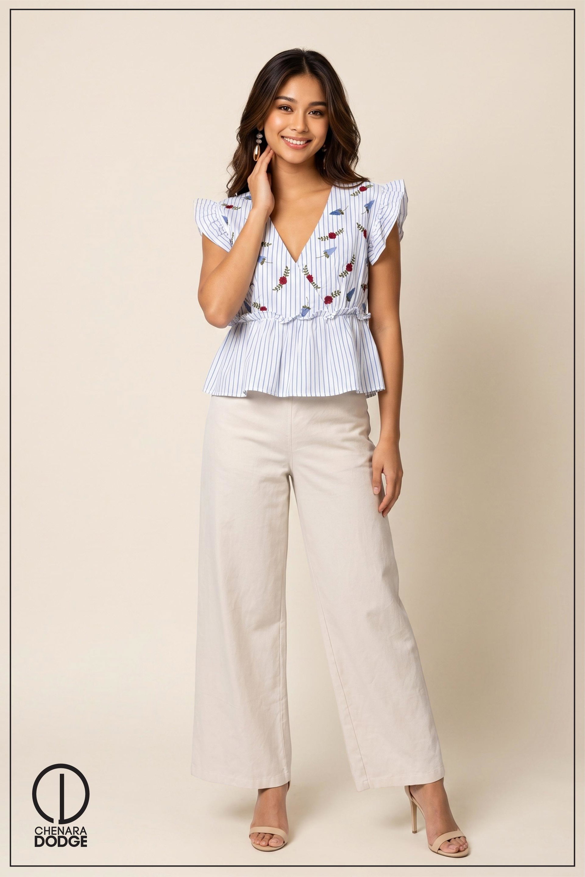 CAMILA V NECK EMBROIDERED TOP