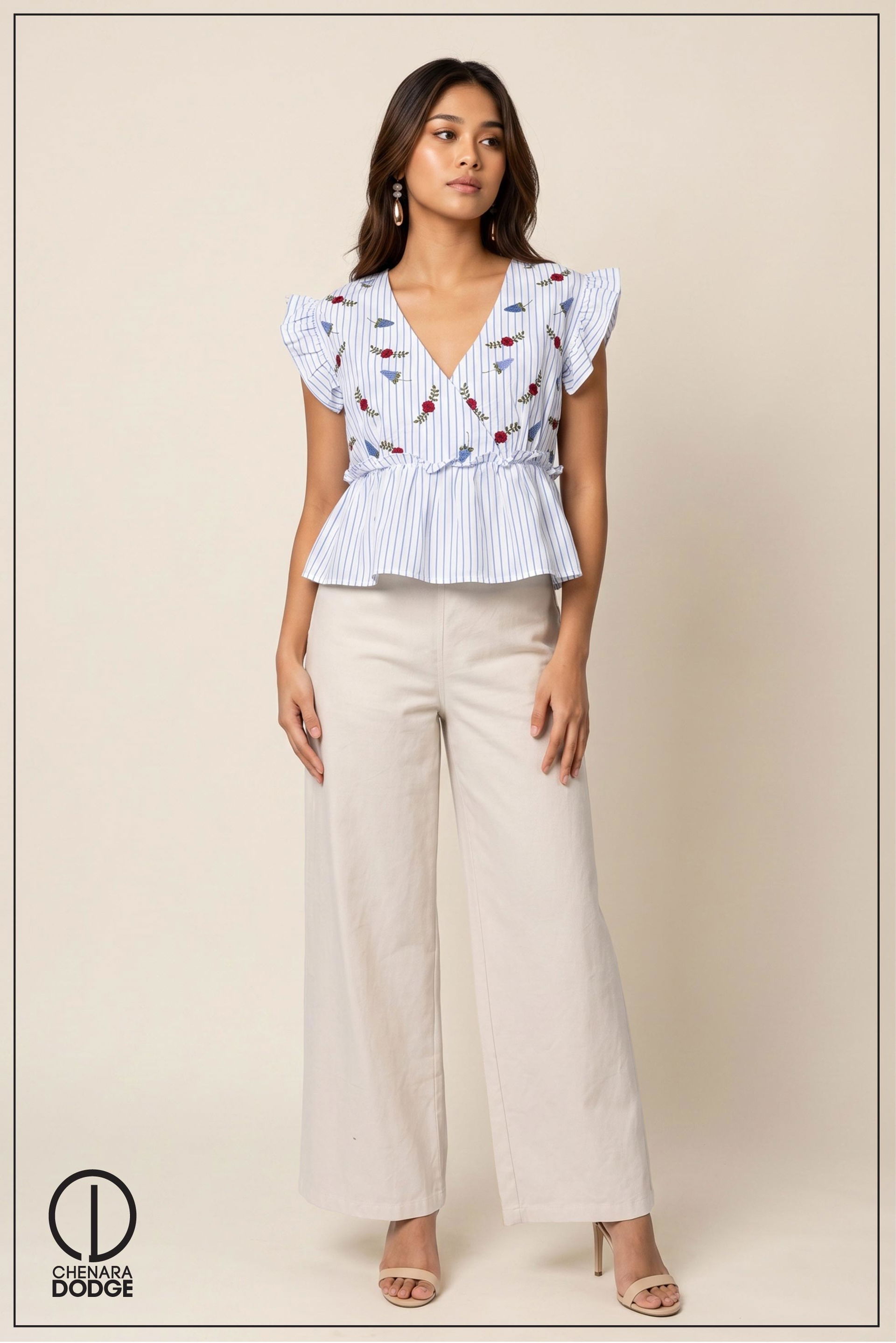 CAMILA V NECK EMBROIDERED TOP