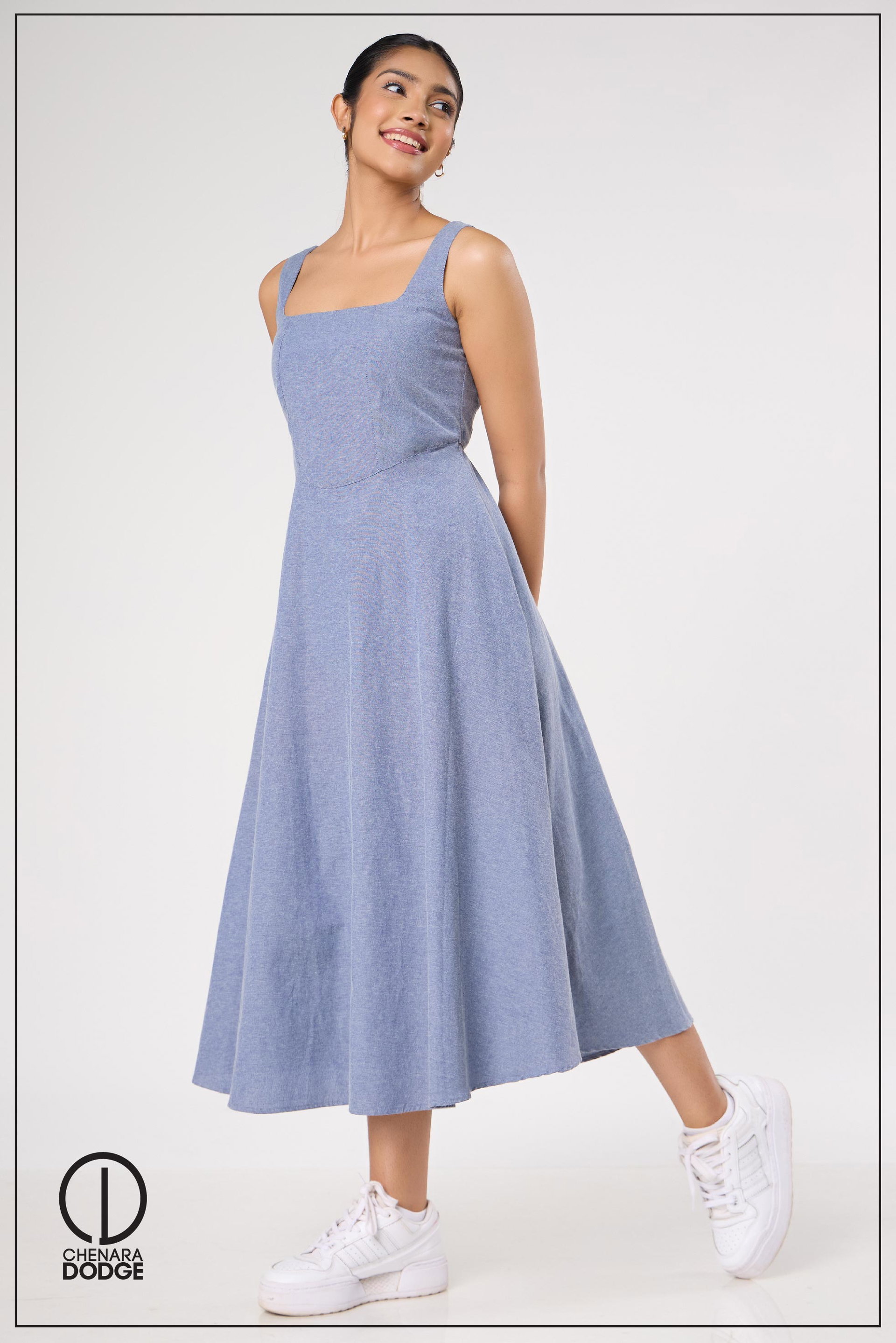 KYLIE SQUARE-NECK MIDI DRESS