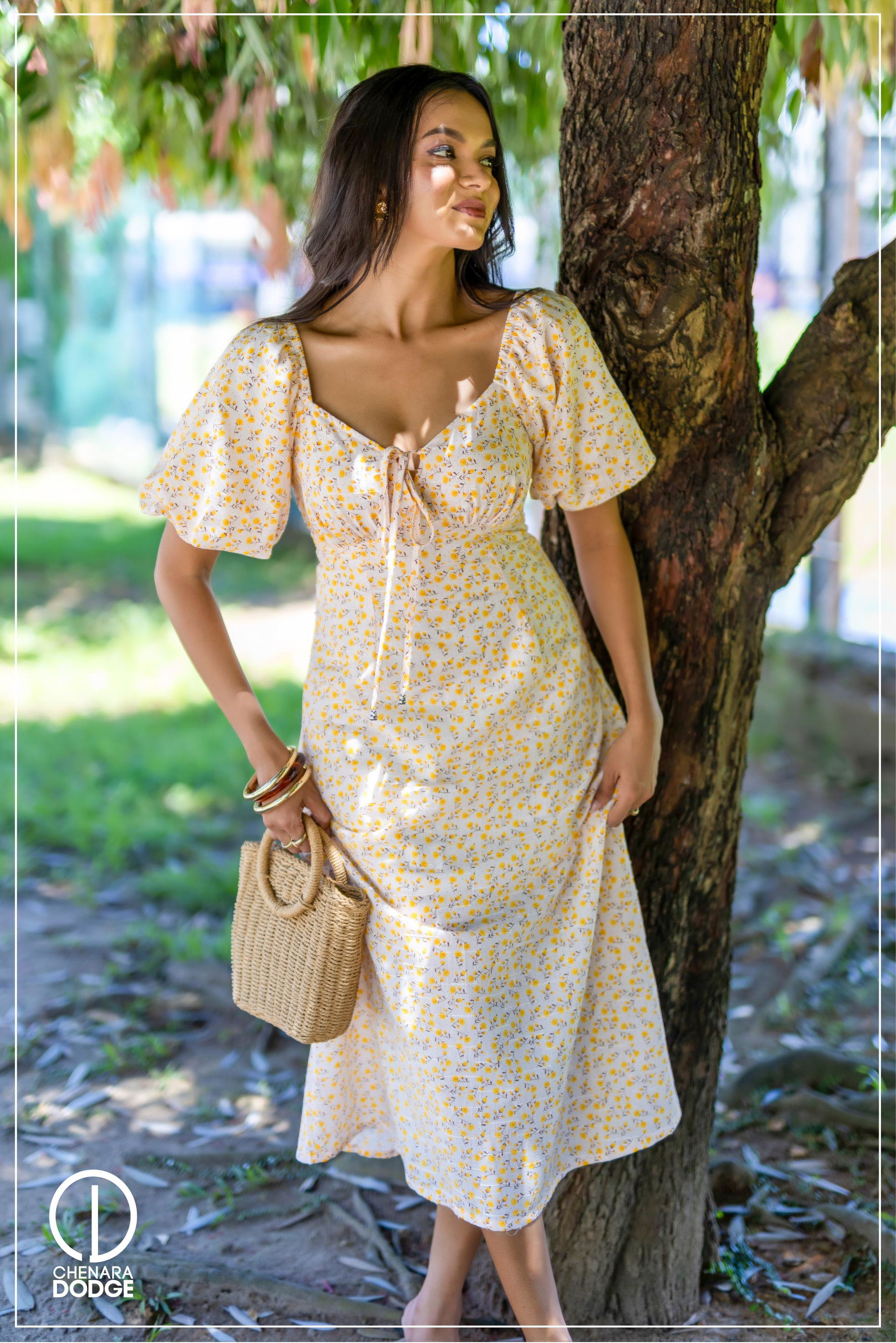 ANNABETH CHASE PUFF SLEEVE MIDI DRESS