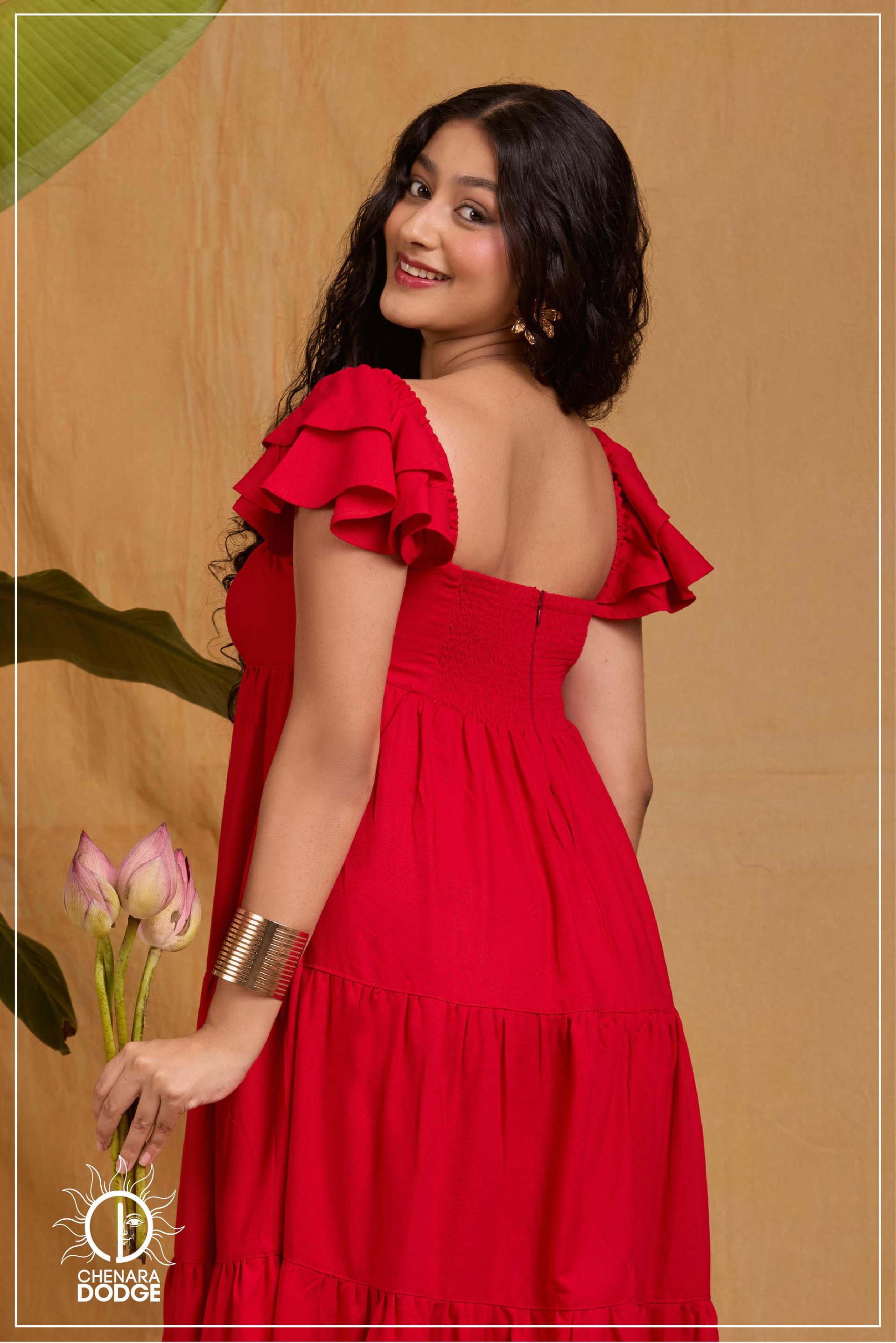 CLIARA FRILL SLEEVE MAXI DRESS