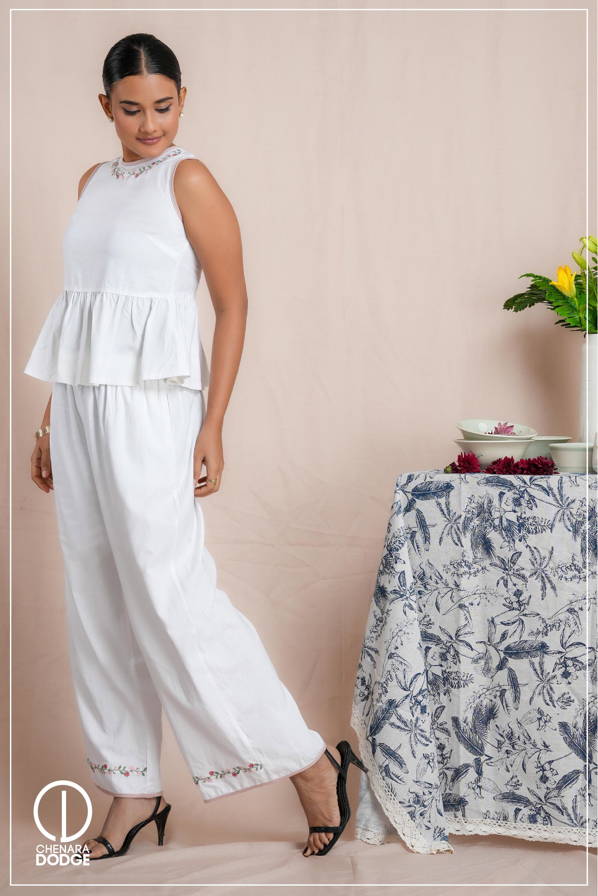DIANE WIDE LEG EMB PANT