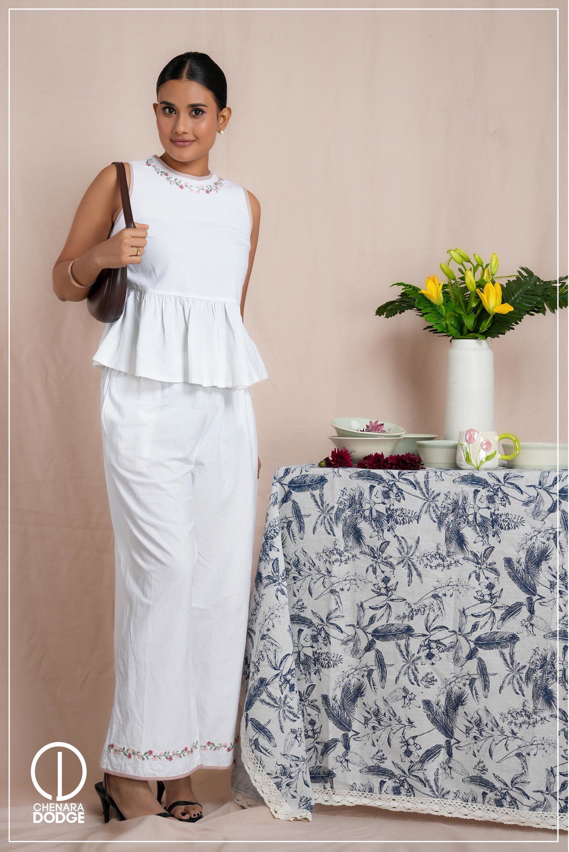 DIANE WIDE LEG EMB PANT
