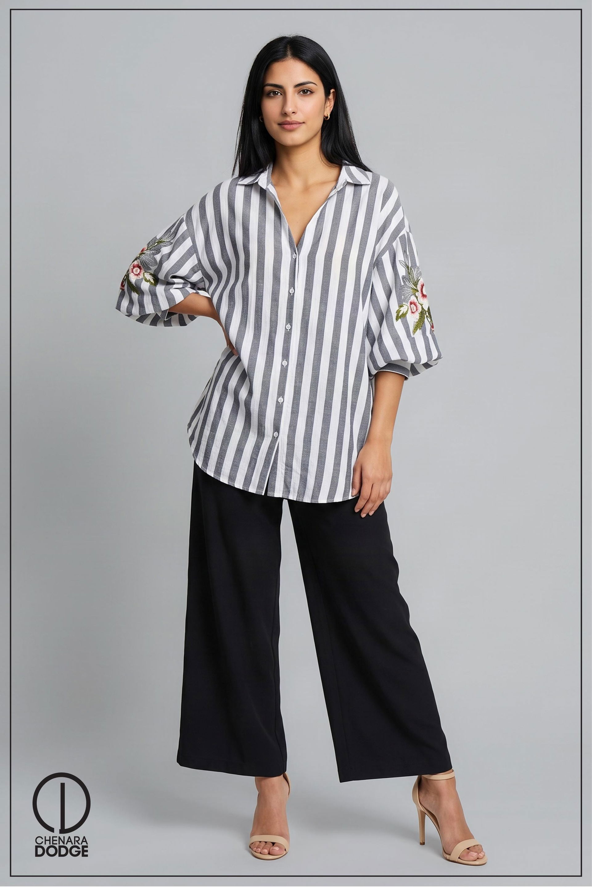 DROP SHOULDER OVERSIZED EMB SHIRT