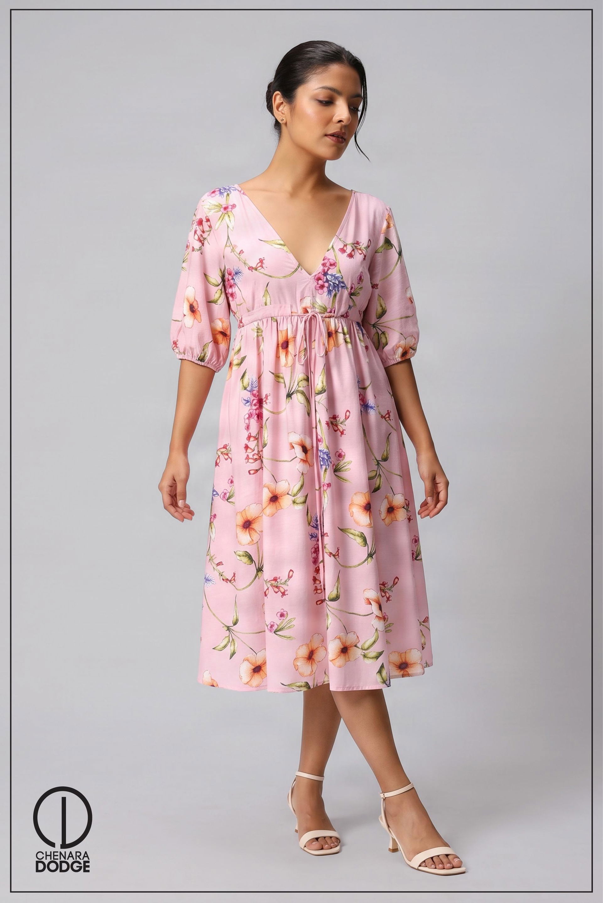 ELESSE V NECK MIDI DRESS