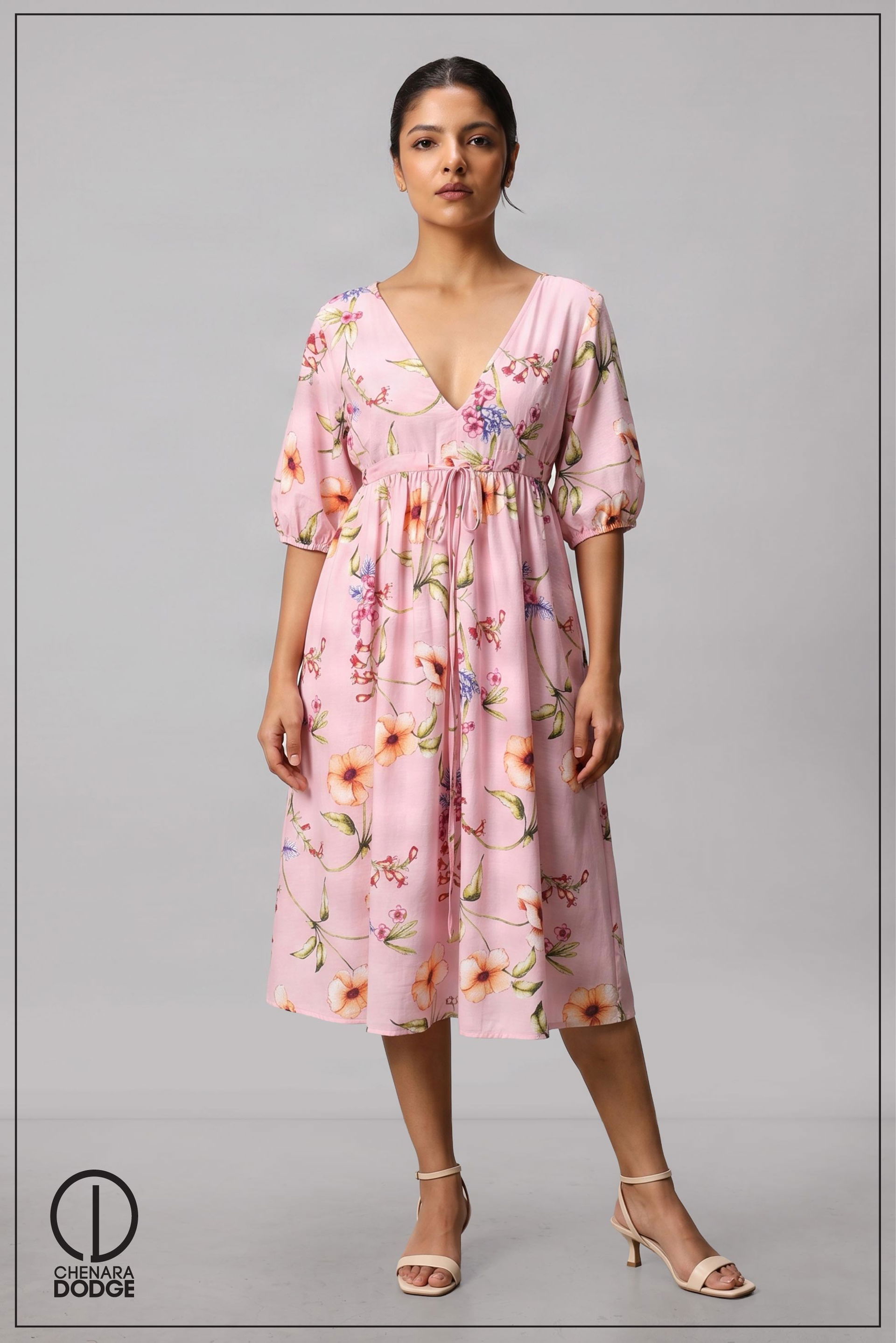 ELESSE V NECK MIDI DRESS
