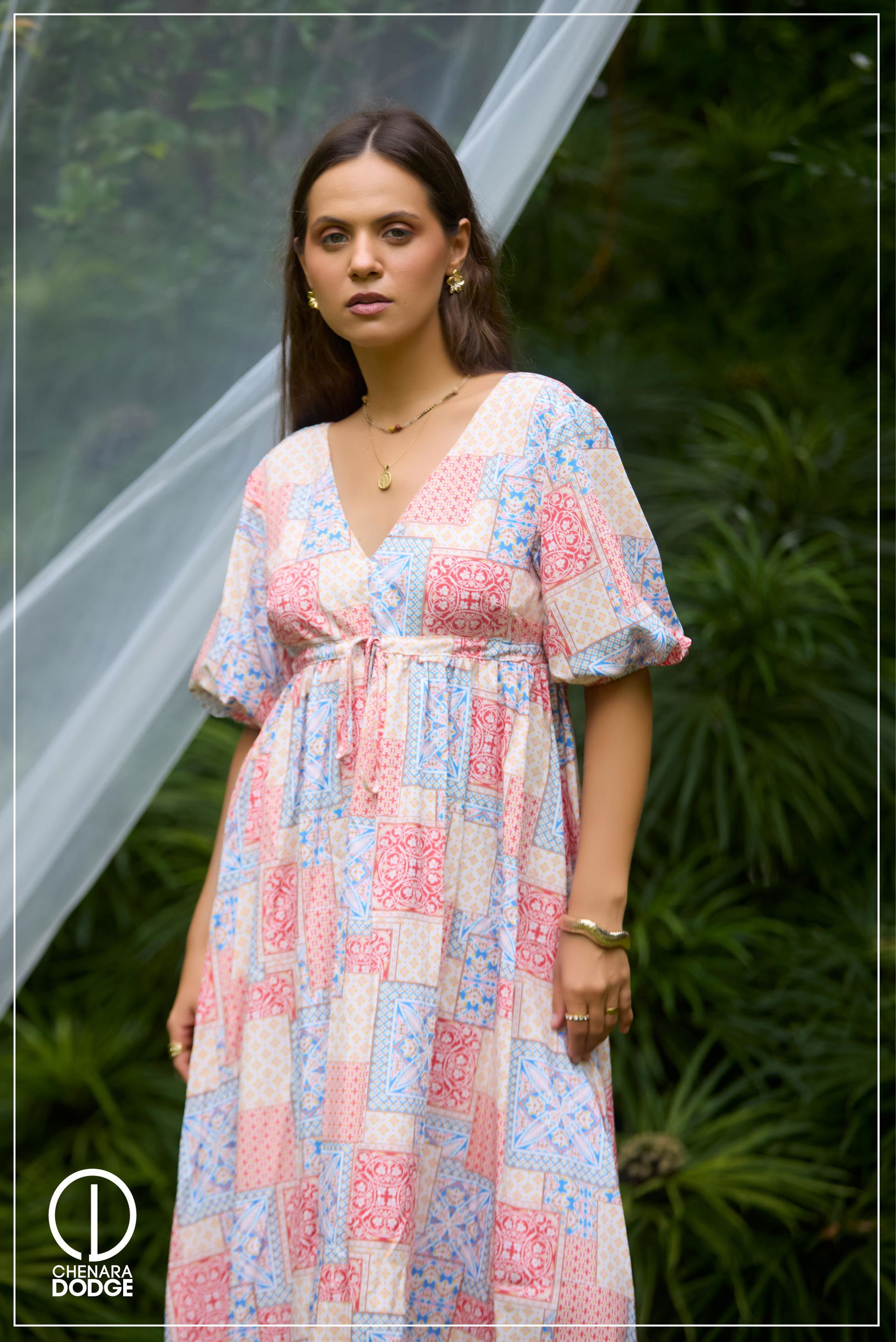 ELESSE V NECK MIDI DRESS